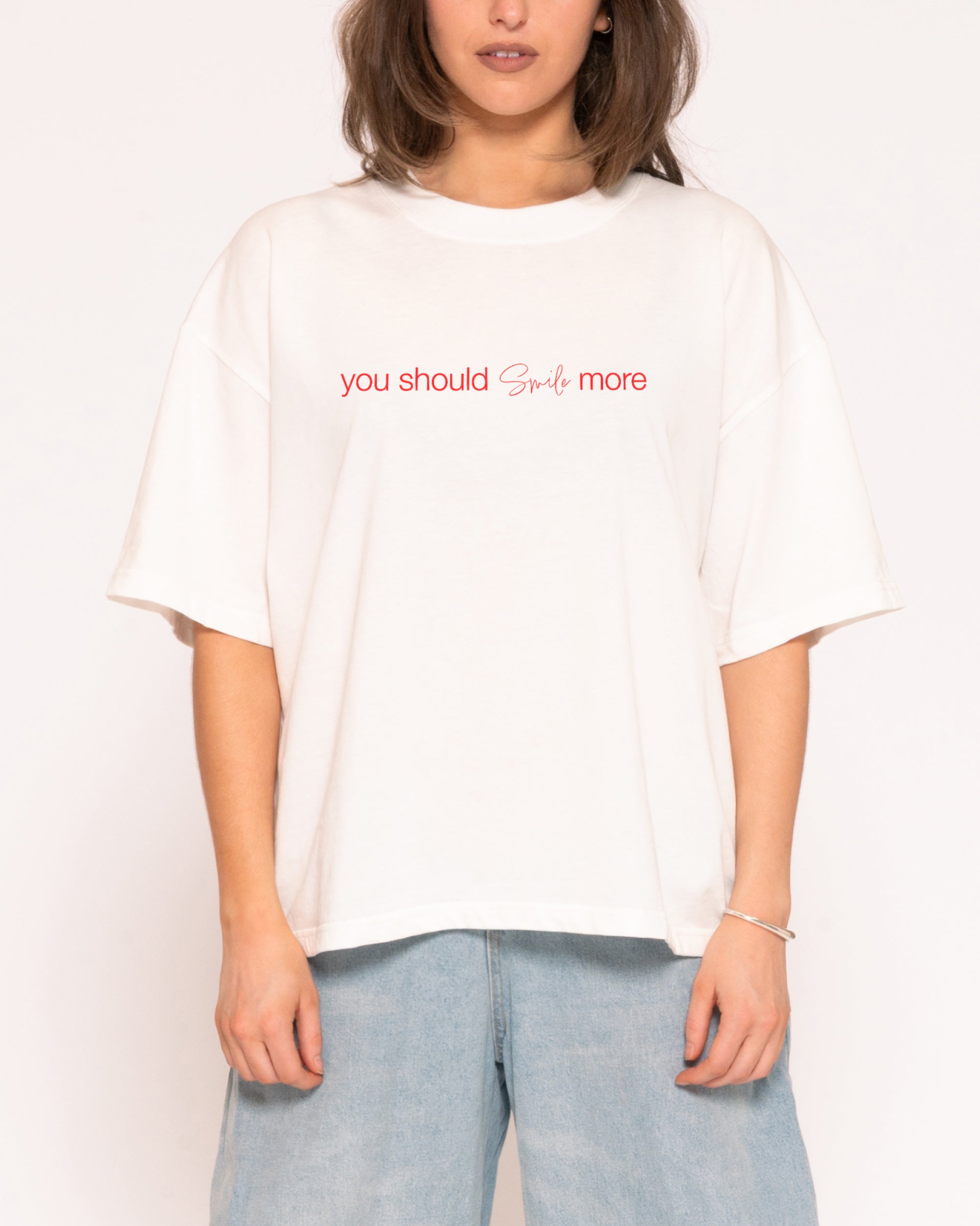 You Should Smile More White Boxy Crop Tee