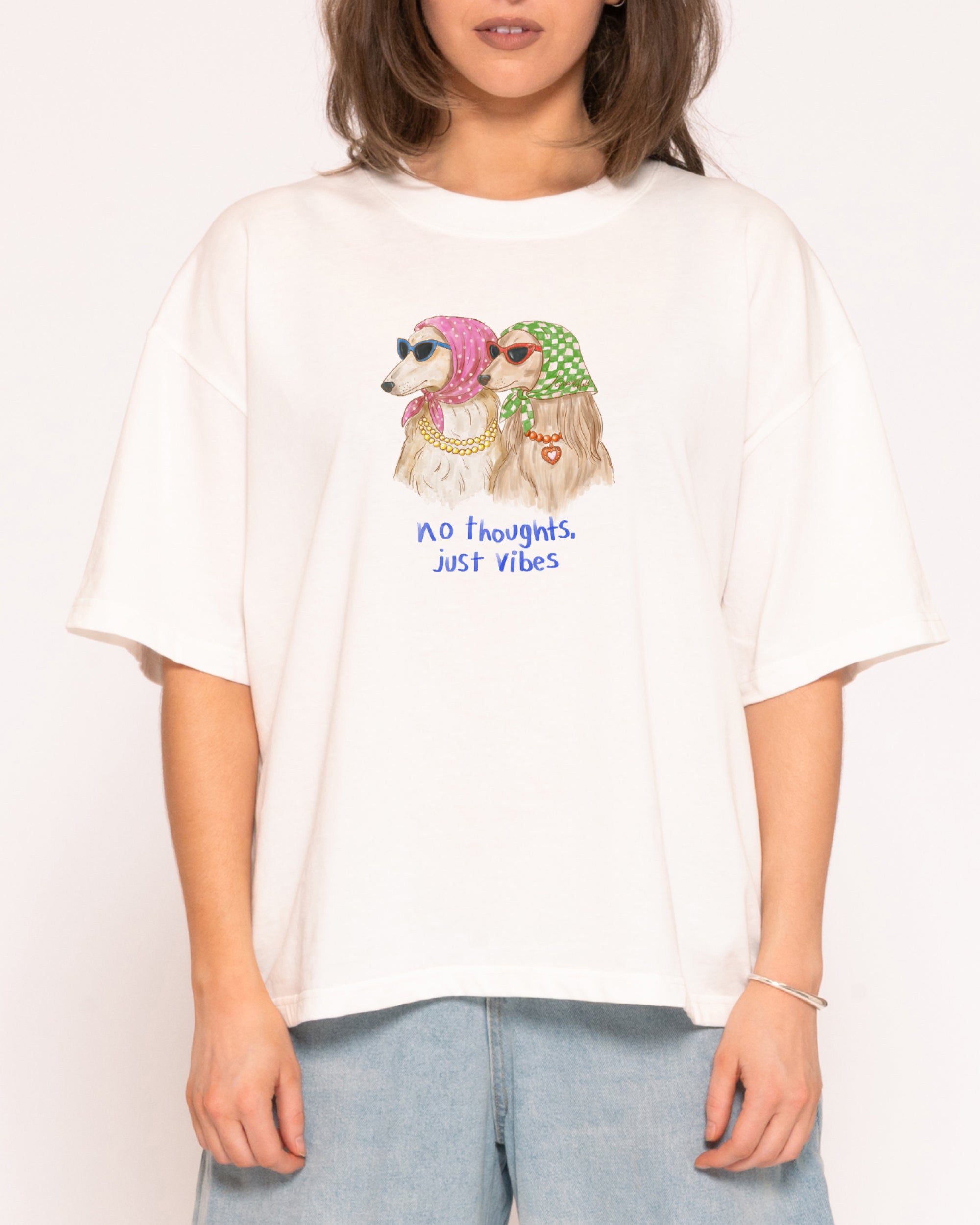 No Thoughts, Just Vibes White Boxy Crop Tee