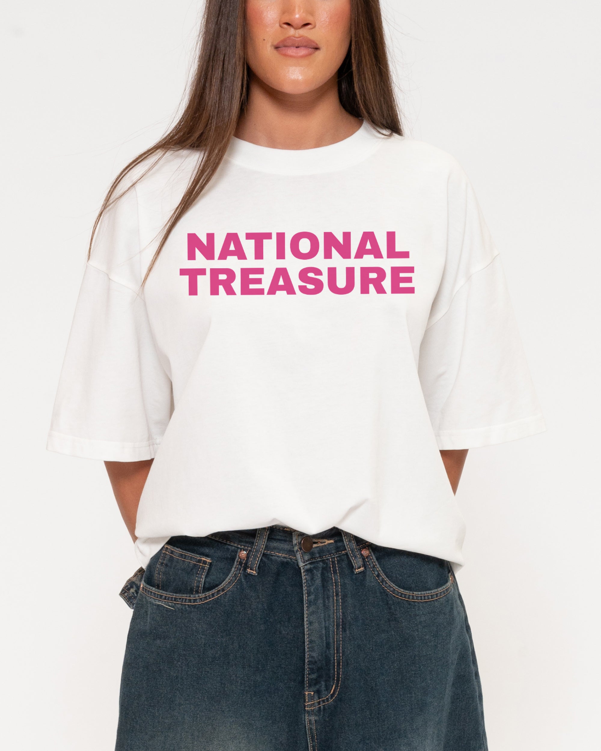 National Treasure White Boxy Crop Tee