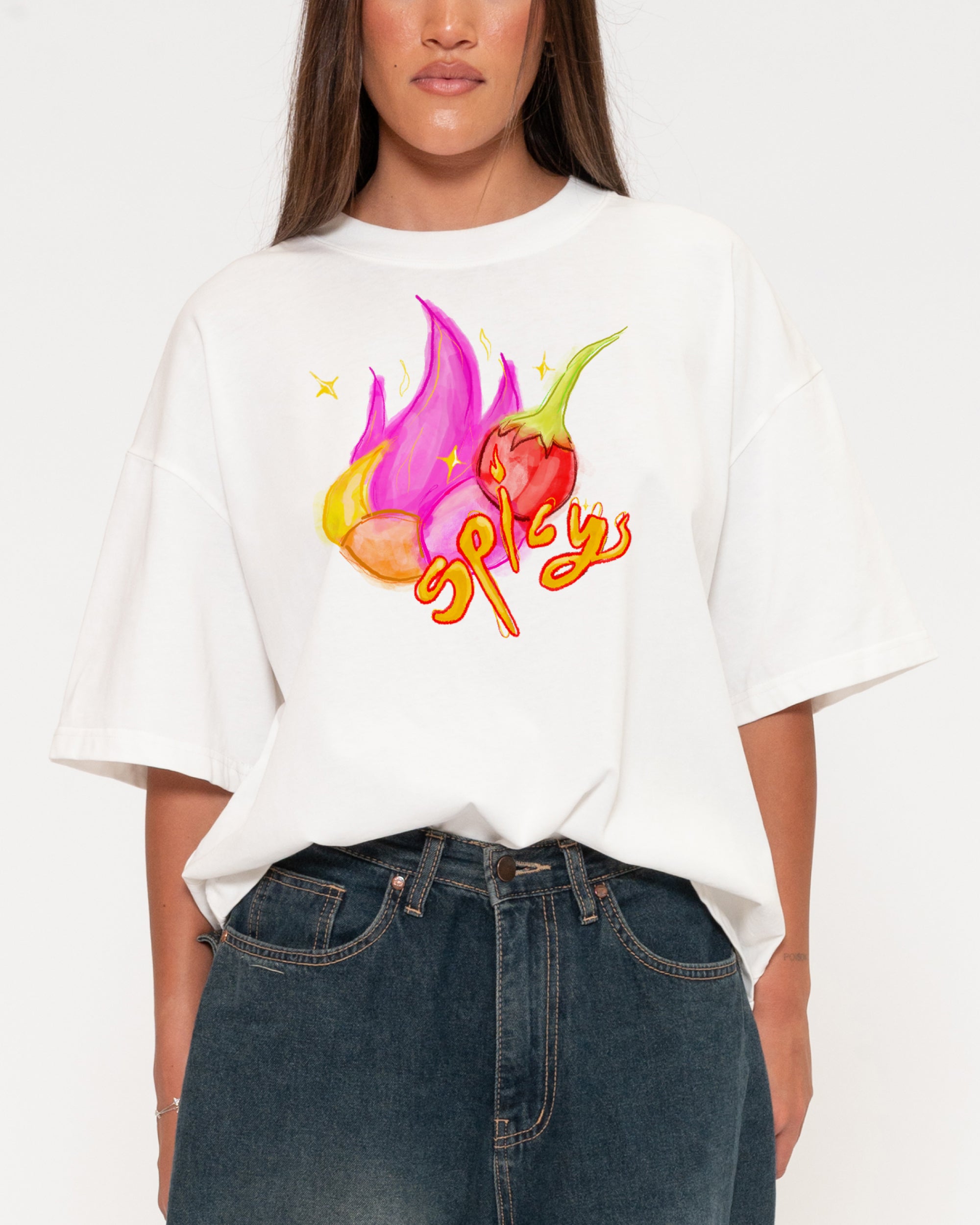 Spicy White Boxy Crop Tee