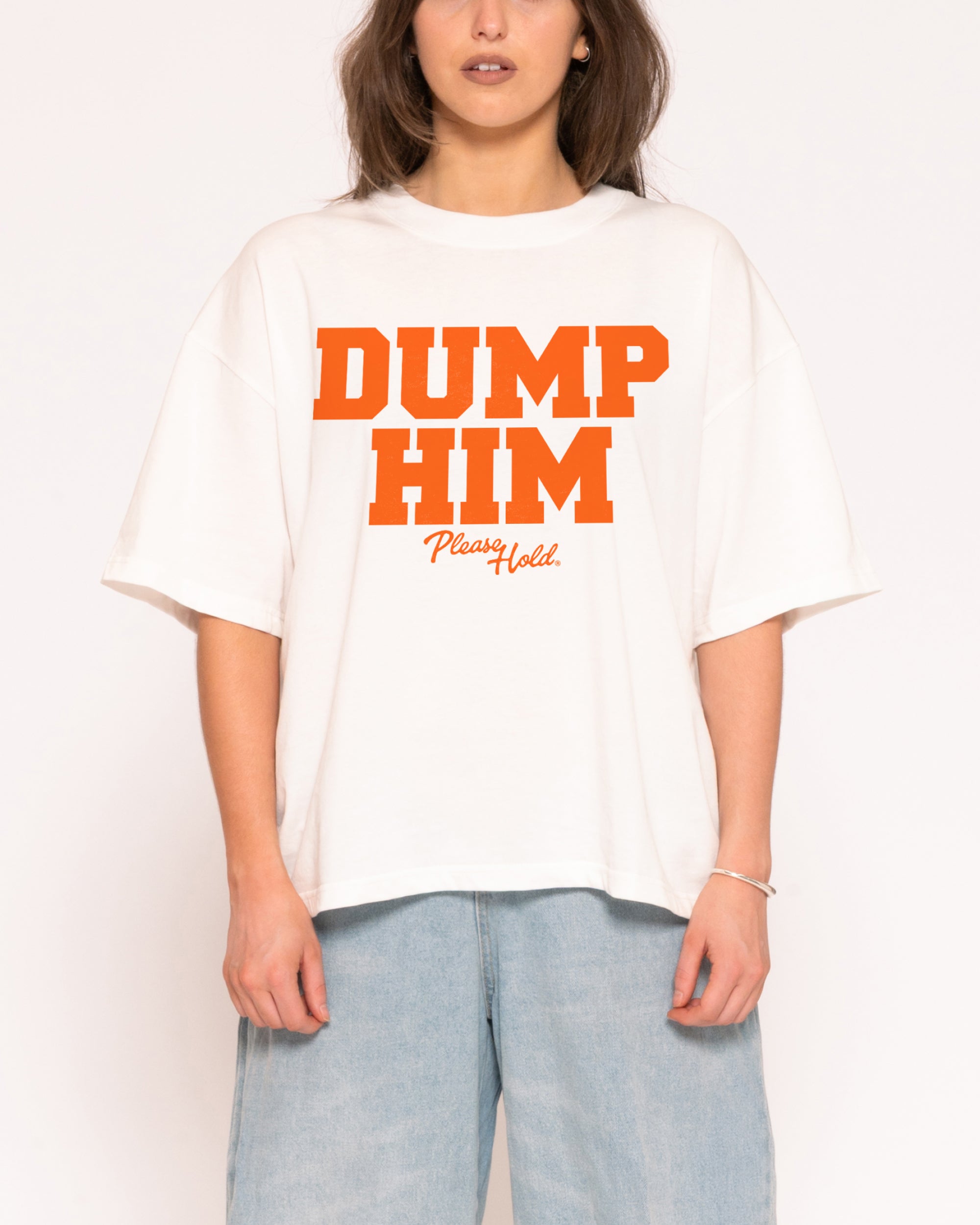 Dump Him White Boxy Crop Tee