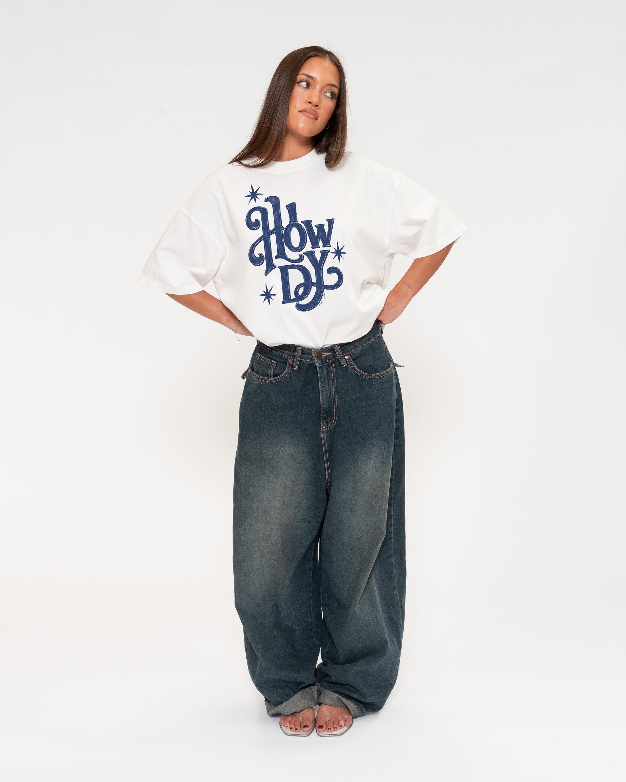 Howdy White Boxy Crop Tee