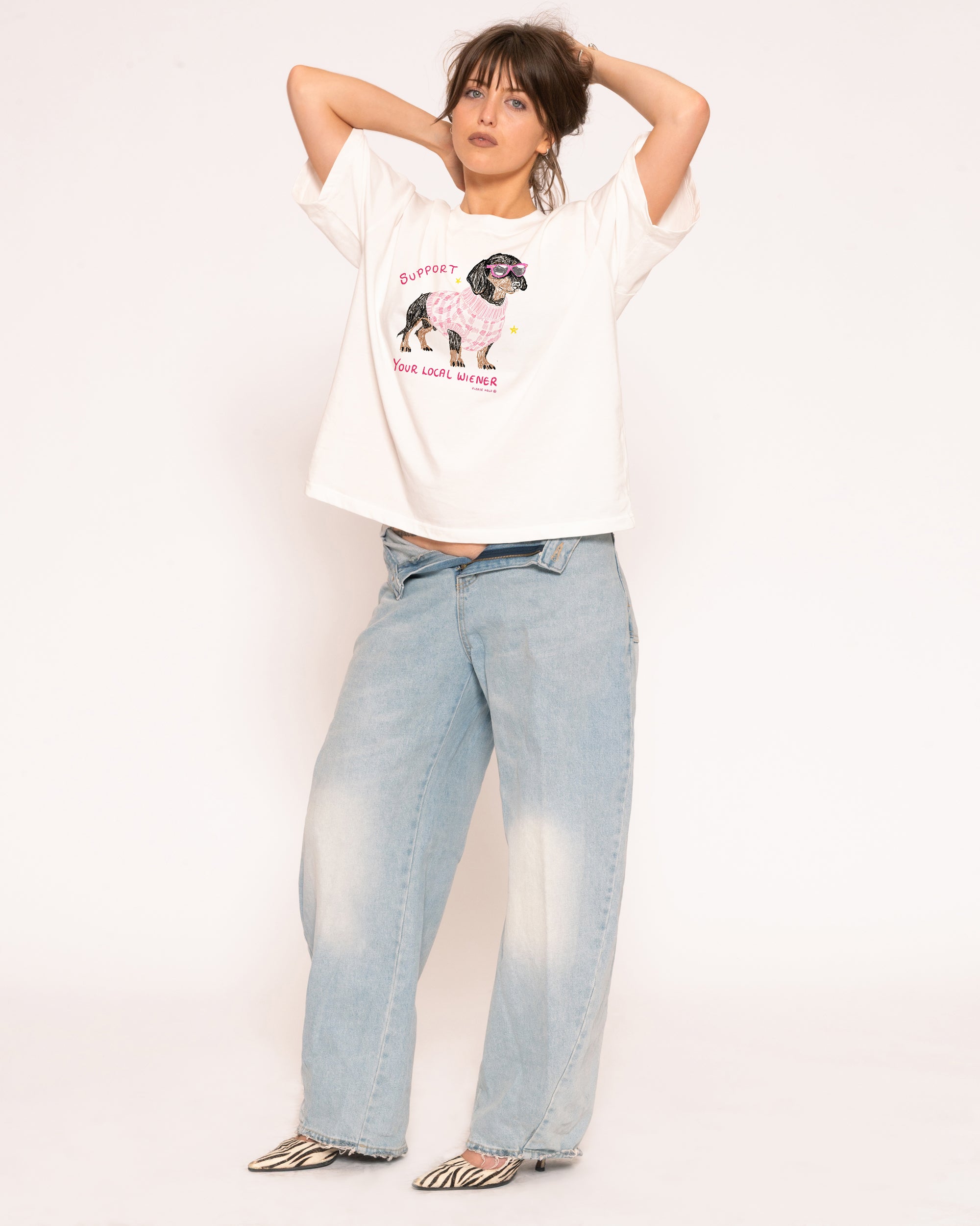 Support Your Local Wiener White Boxy Crop Tee