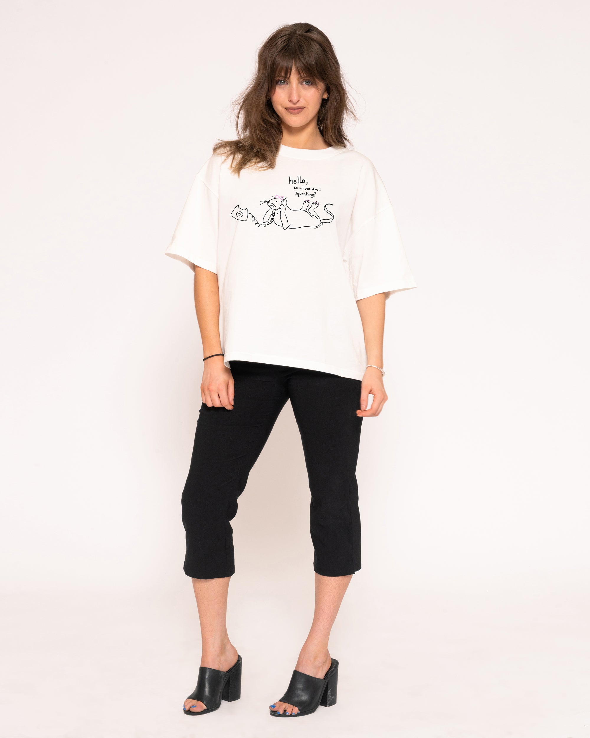 Hello, to Whom Am I Squeaking? White Boxy Crop Tee