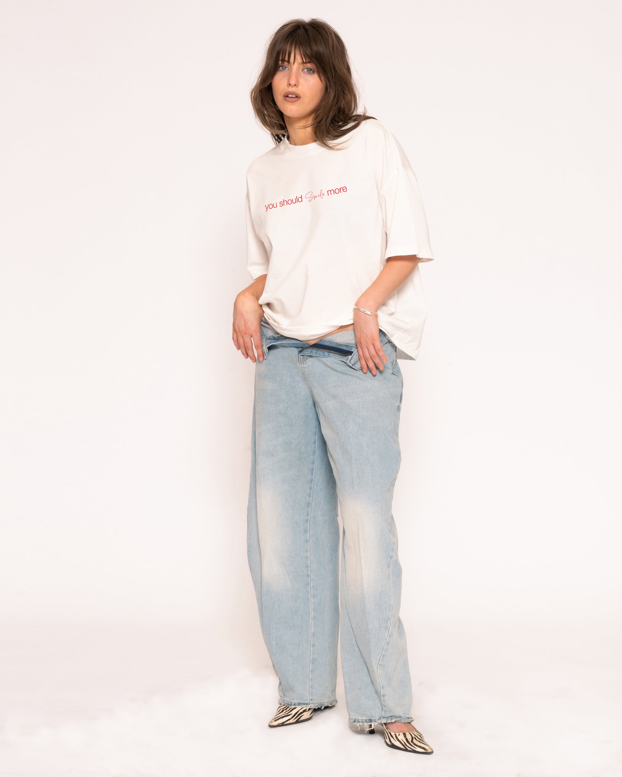 You Should Smile More White Boxy Crop Tee