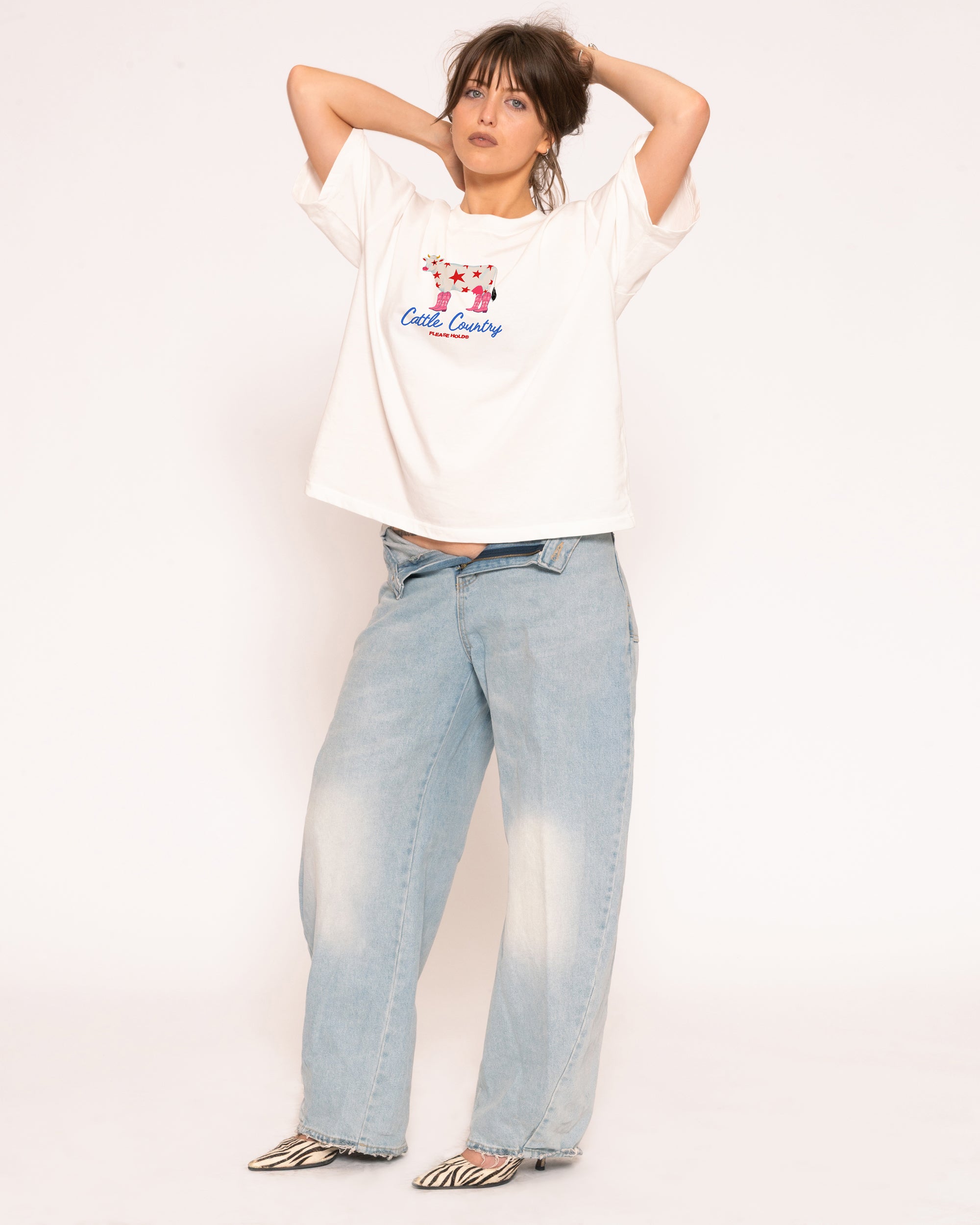 Cattle Country White Boxy Crop Tee