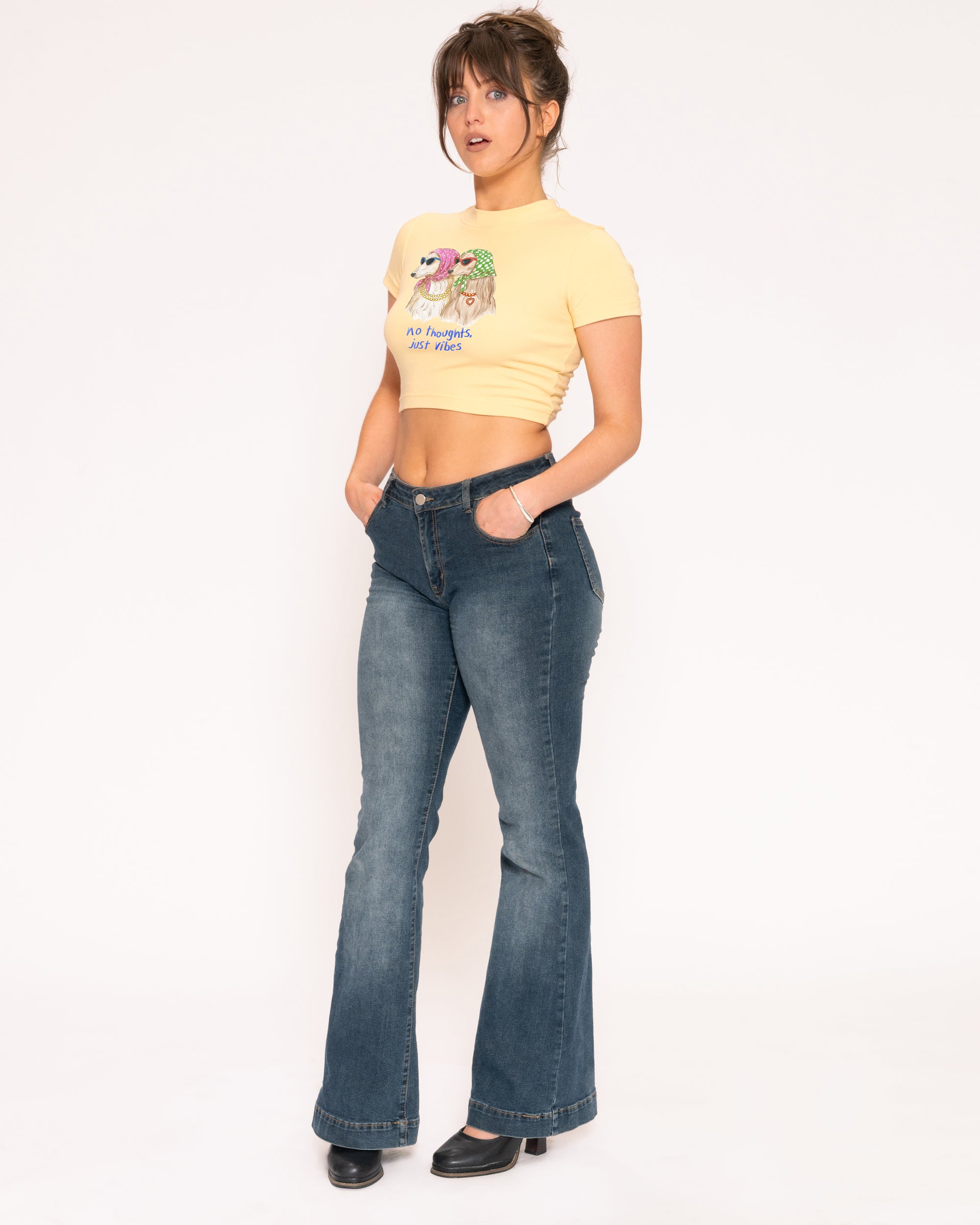 No Thoughts, Just Vibes Yellow Baby Tee