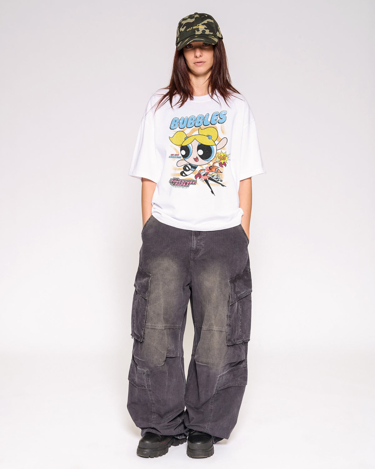Bubbles White Oversized Crop Tee Full-Body