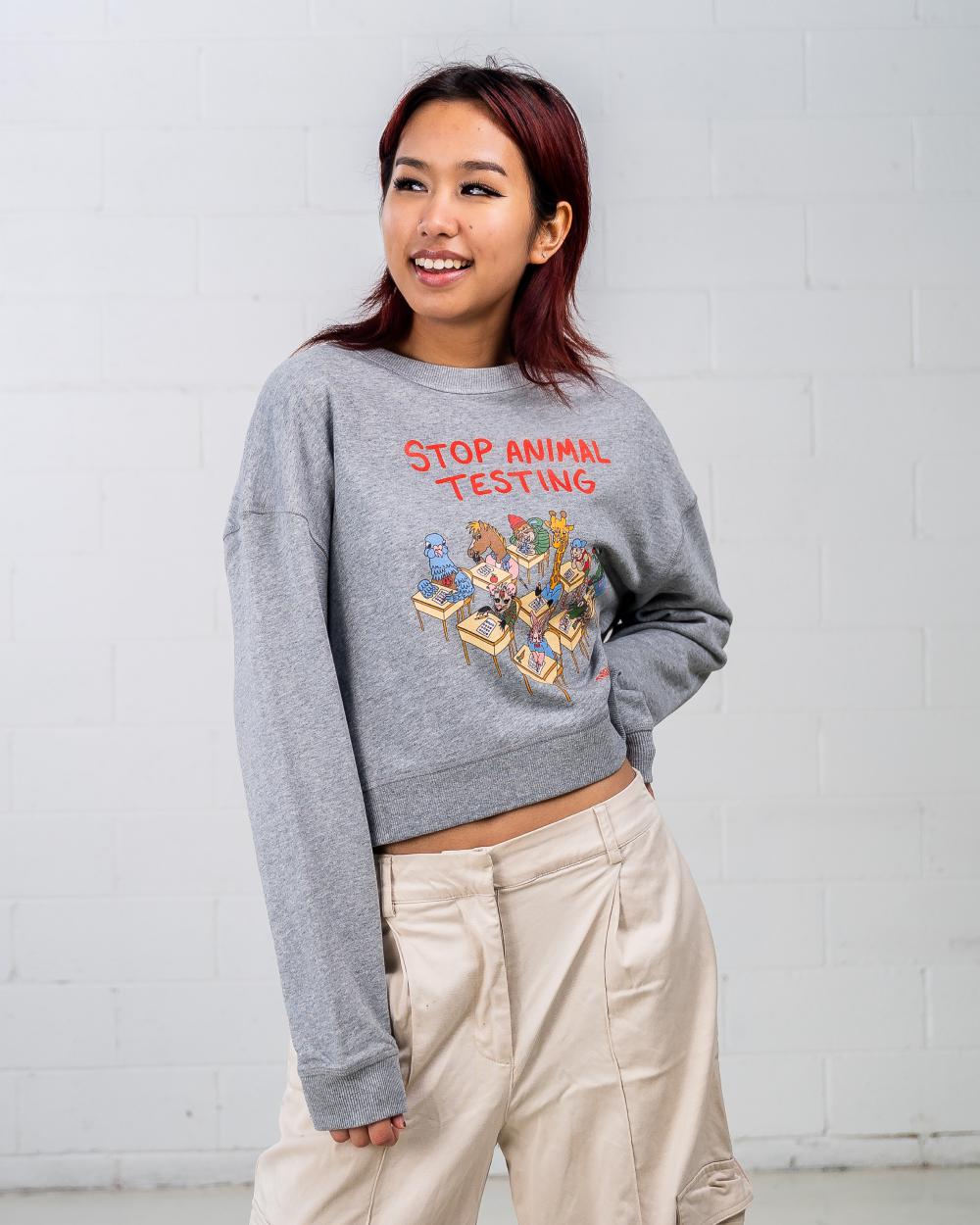 Stop Animal Testing Crop Sweater Australia Online #colour_grey