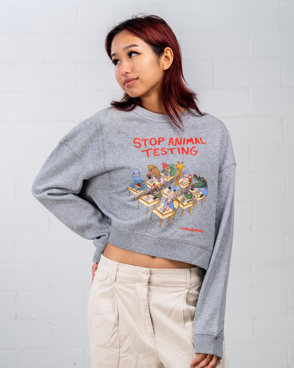 Stop Animal Testing Crop Sweater Australia Online #colour_grey