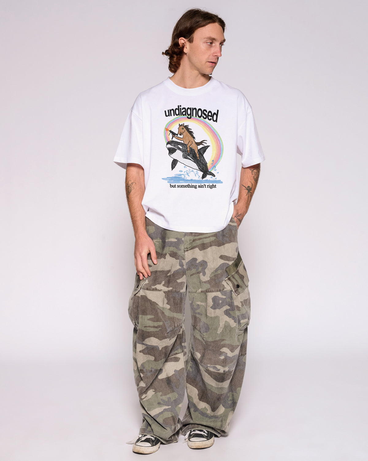 Undiagnosed White Oversized Crop Tee Full-Body