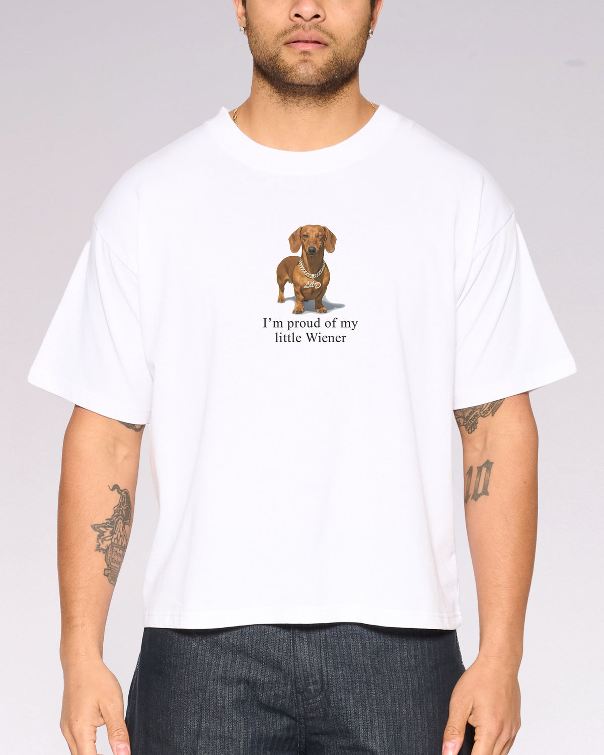 Little Wiener White Oversized Crop Tee Close-Up