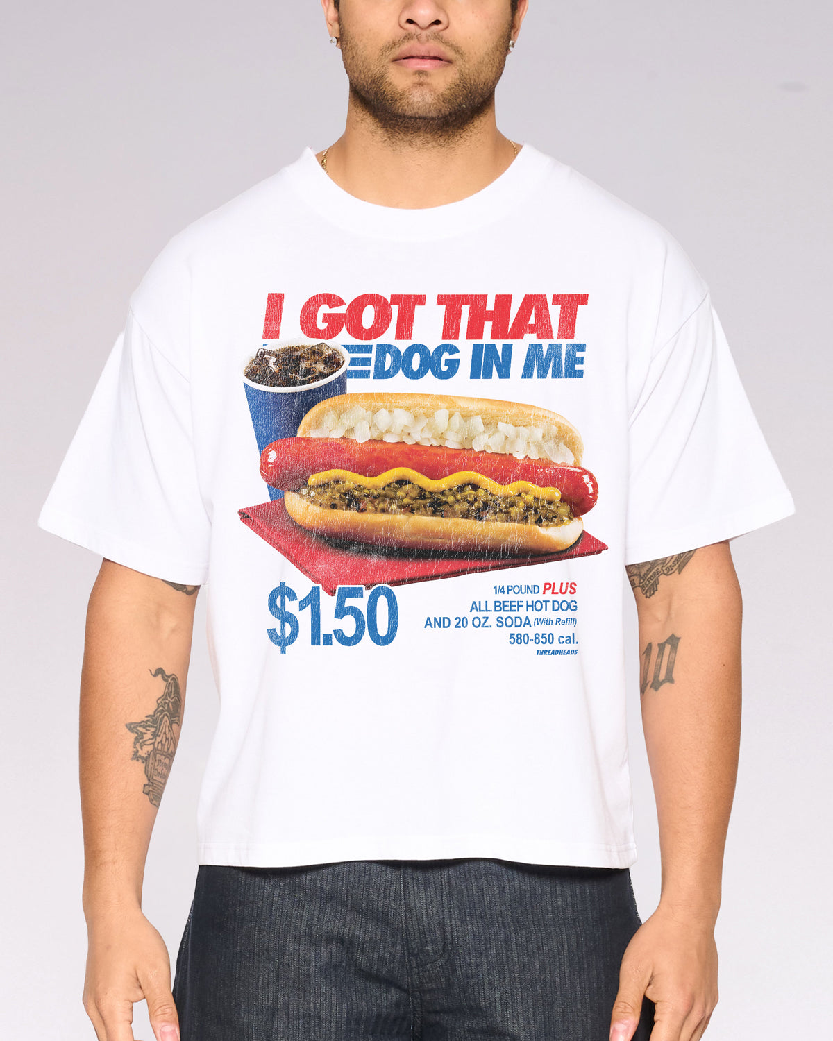 I Got That Dog In Me White Oversized Crop Tee Close-Up