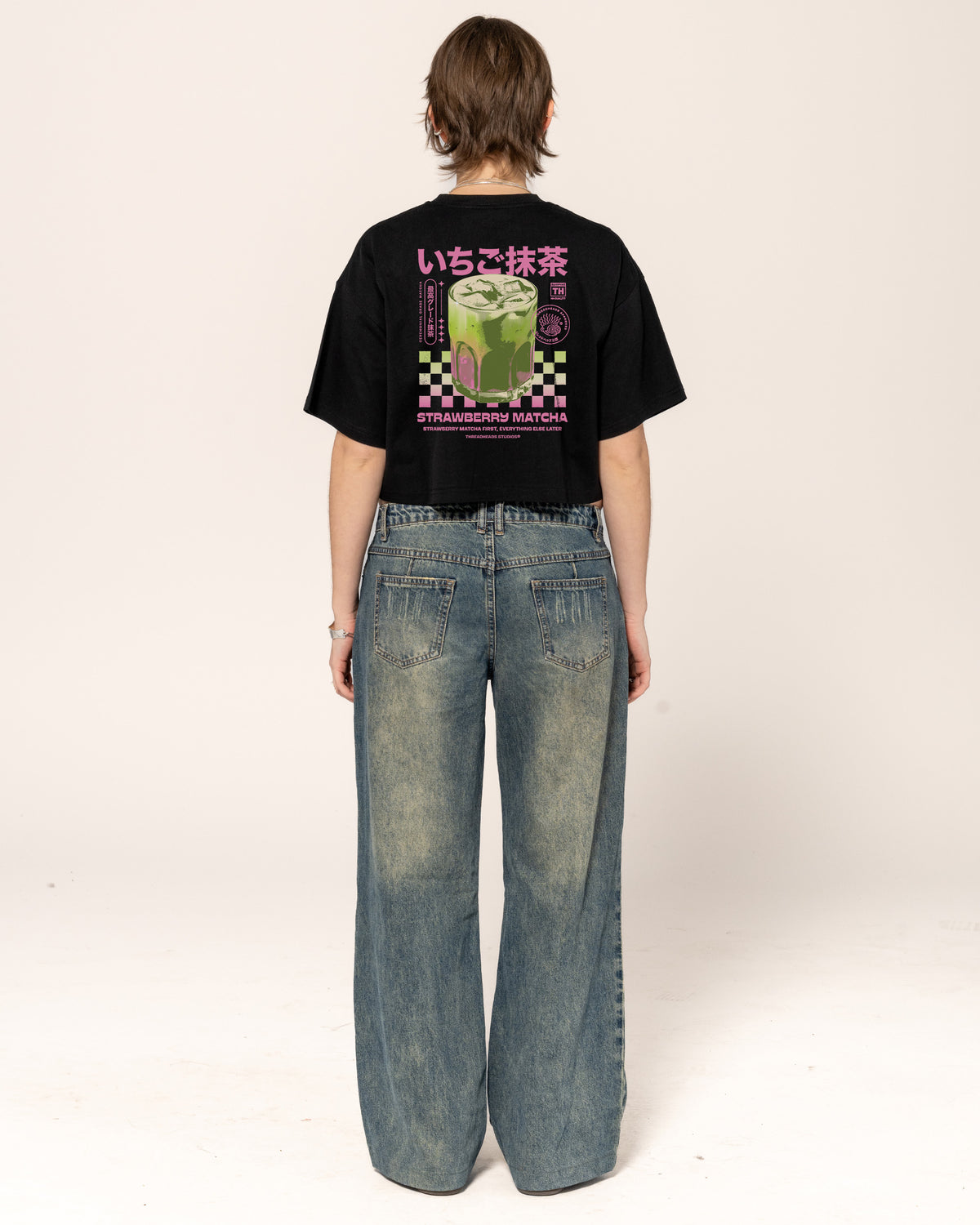 Strawberry Matcha Black Crop Tee