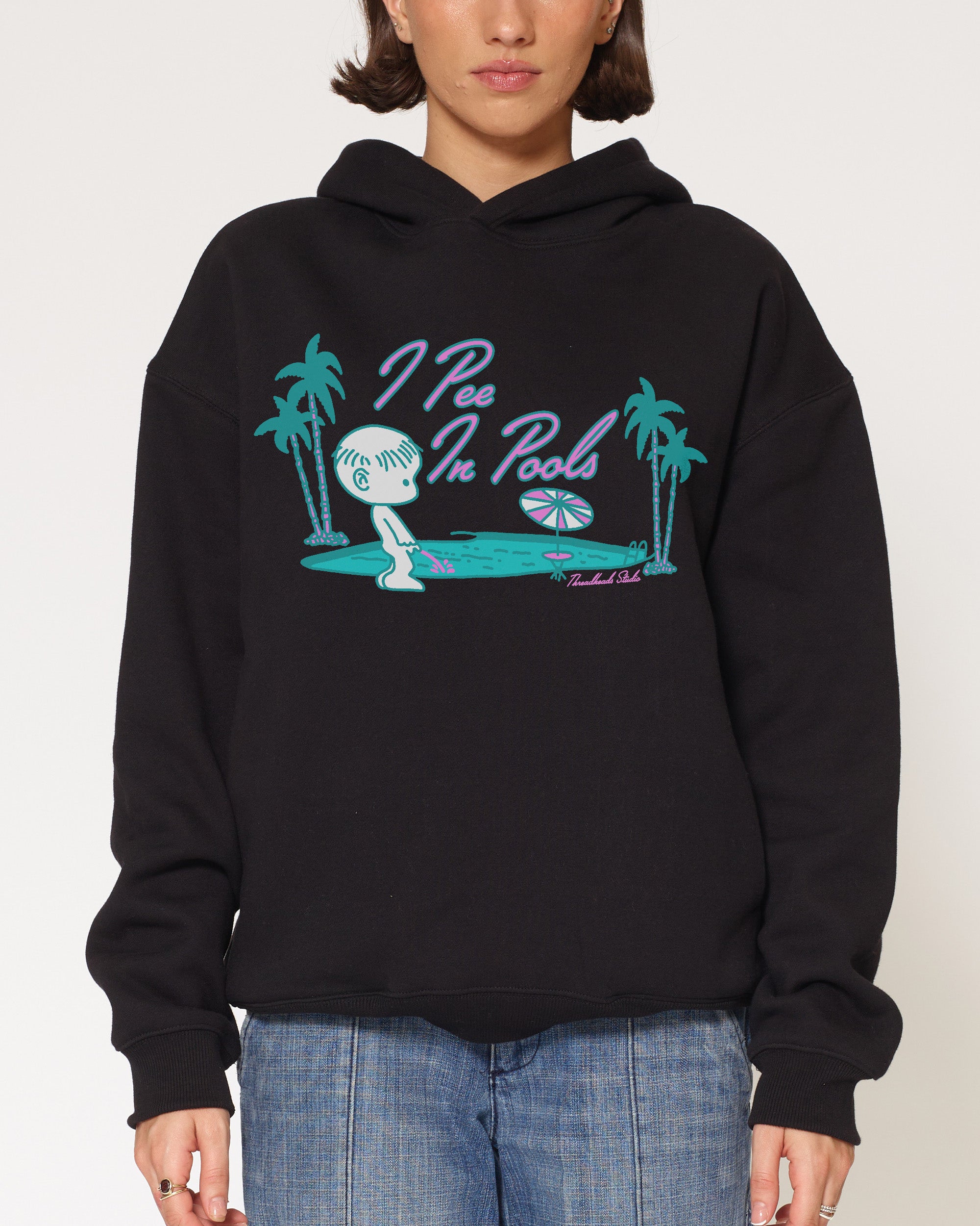 I Pee In Pools Black Hoodie