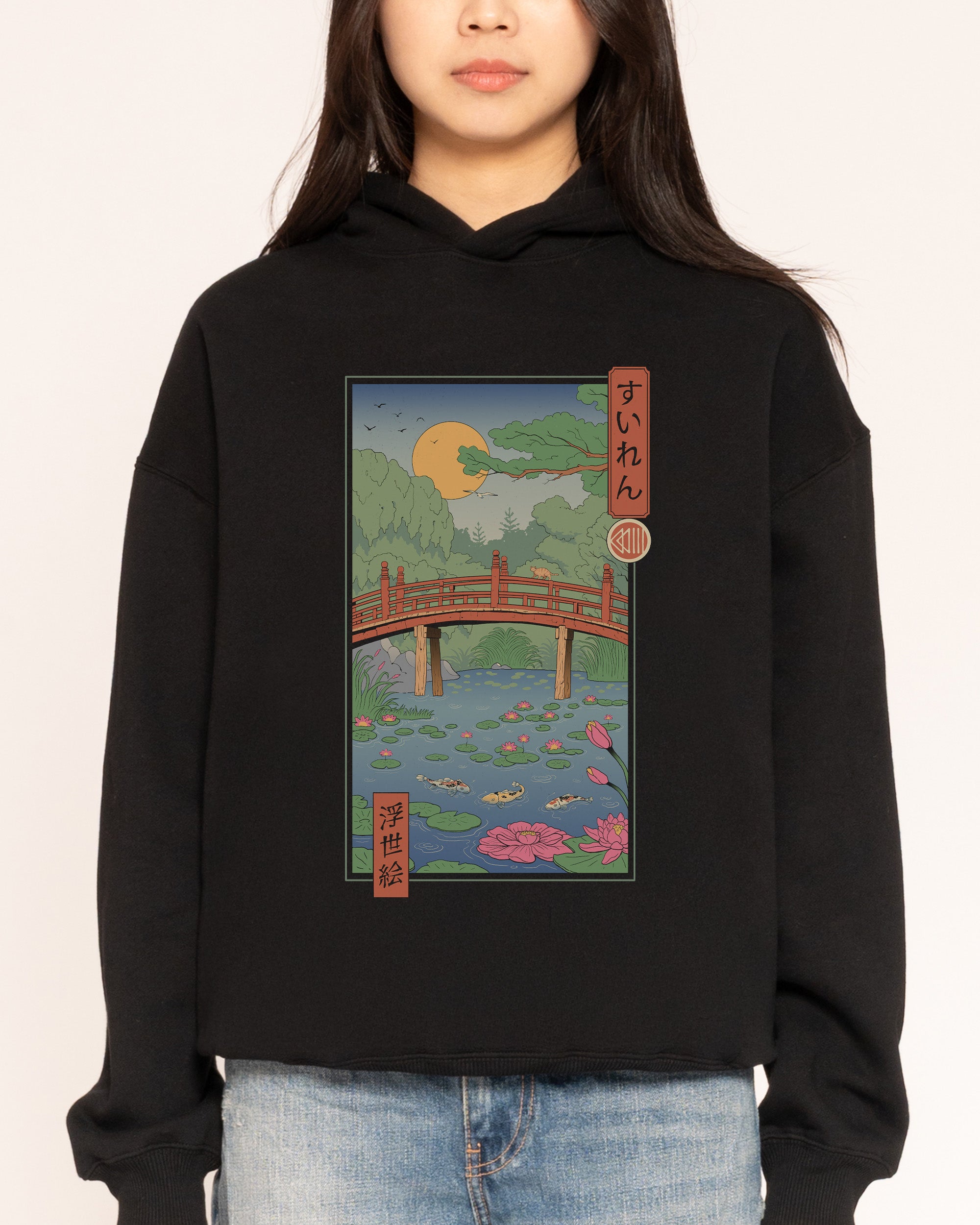 Water Lilies Ukiyo-e Black Hoodie