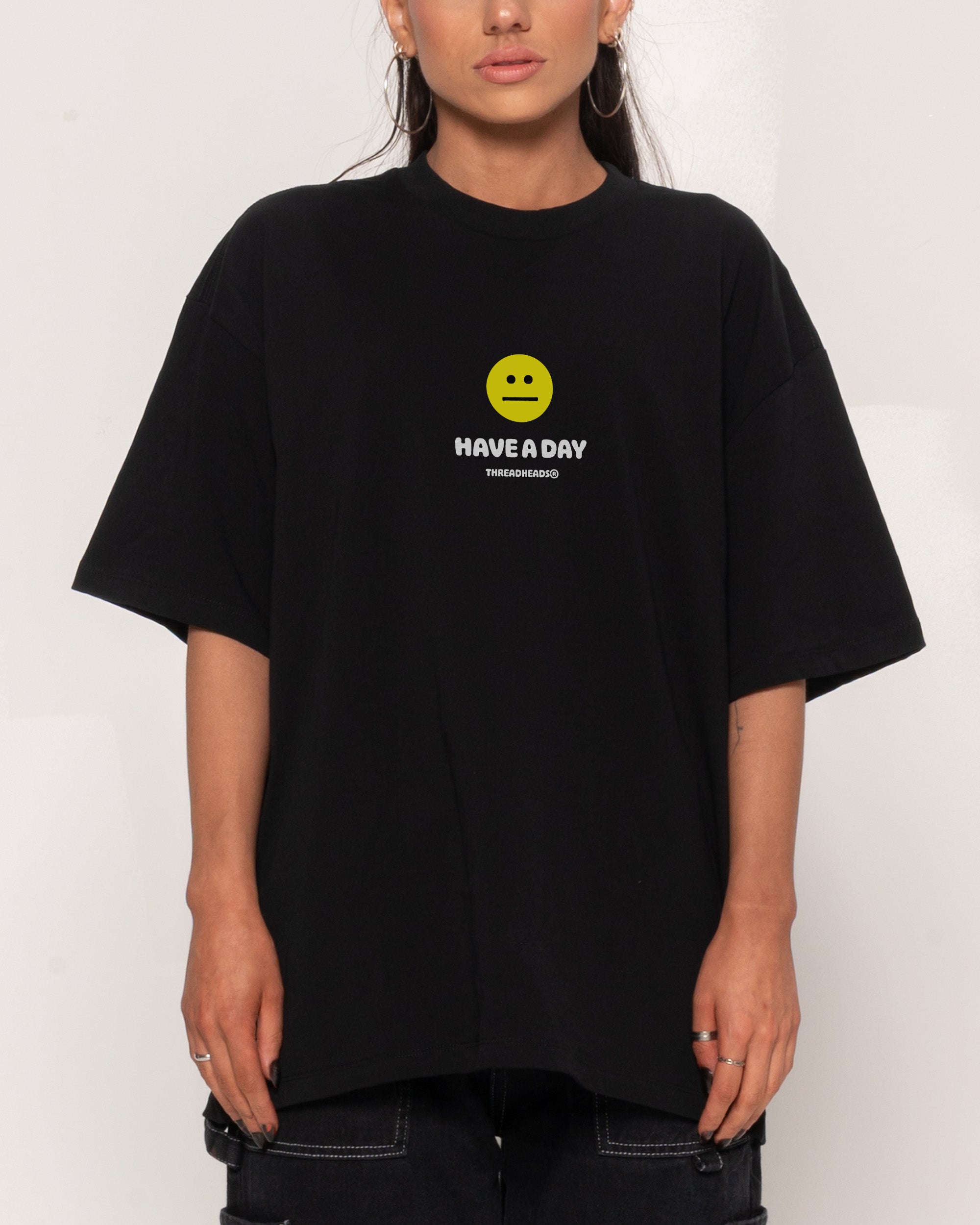 Have A Day Black Oversized Tee