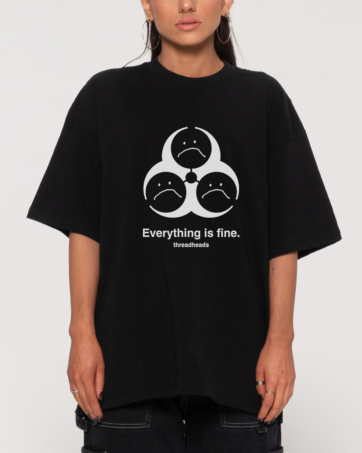 Everything Is Fine Biohazard Black Oversized Tee