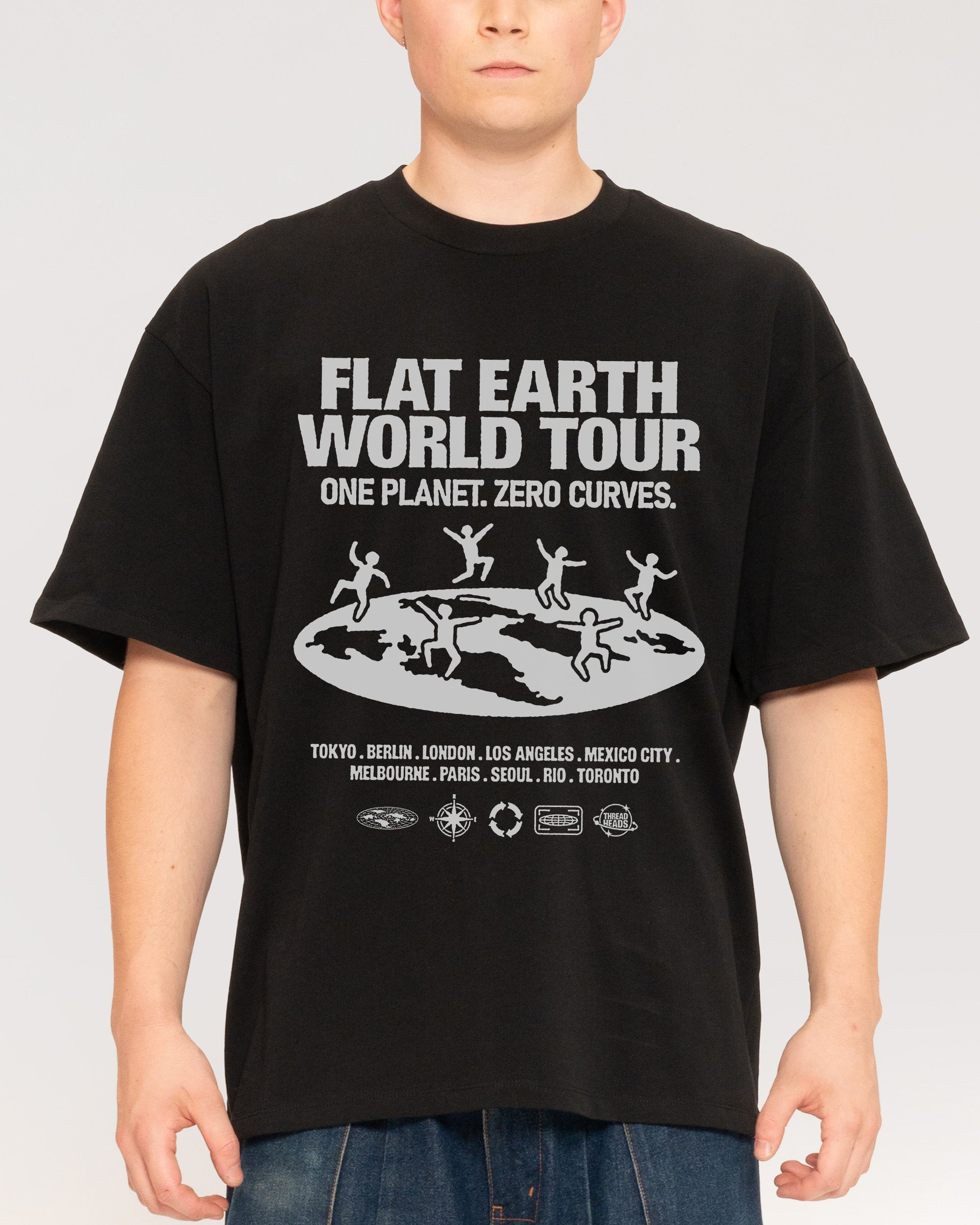 Flat Earth World Tour Black Oversized Tee