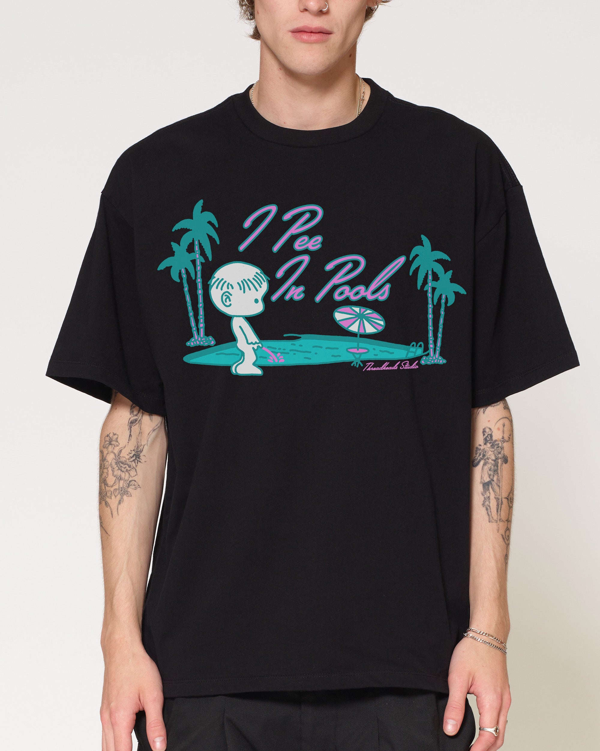 I Pee In Pools Black Oversized Tee