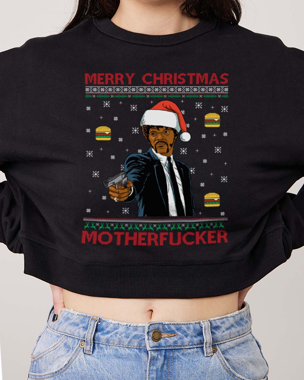 Merry Christmas Motherfucker Crop Jumper Australia Online Black