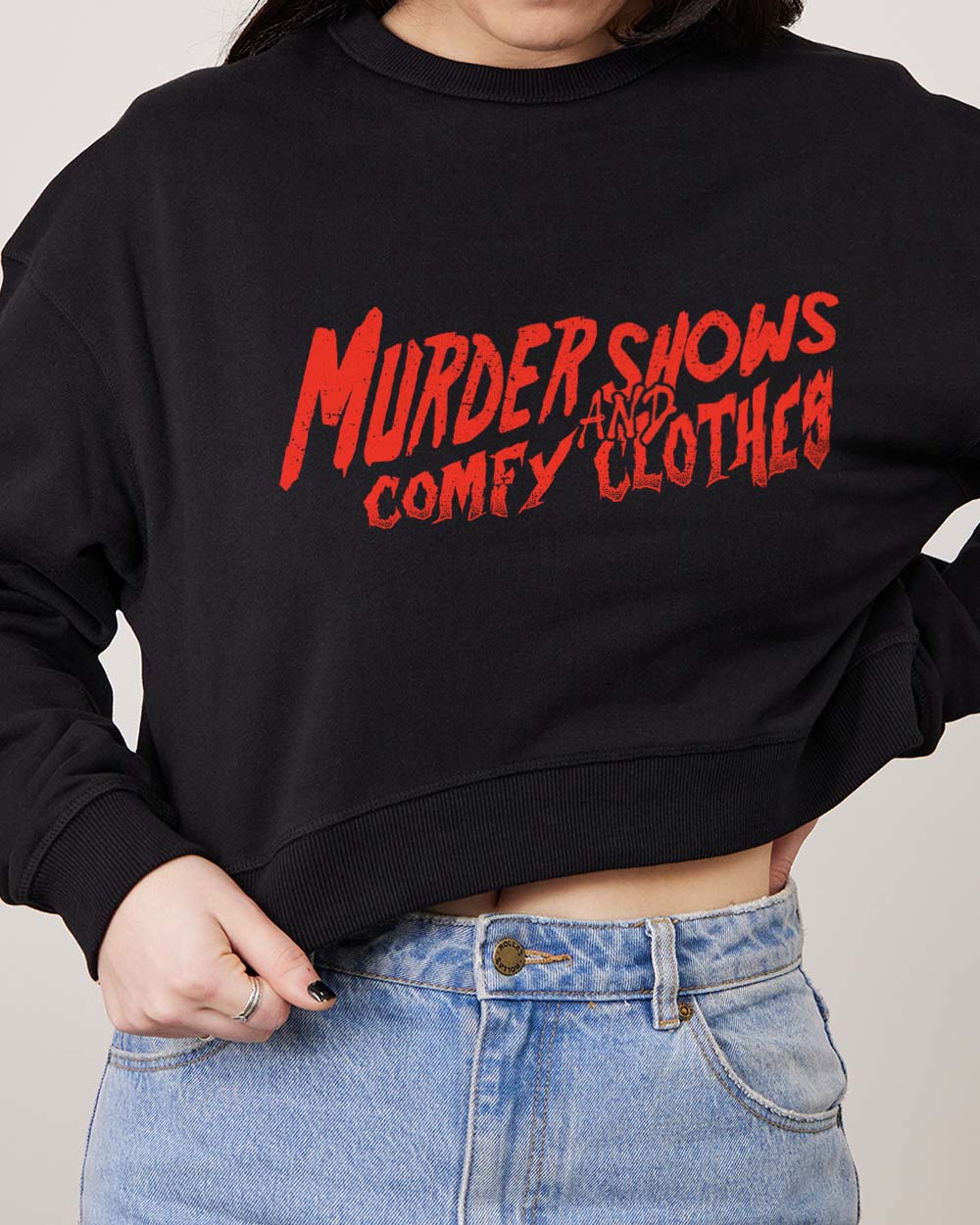 Murder Shows and Comfy Clothes Crop Jumper Australia Online Black