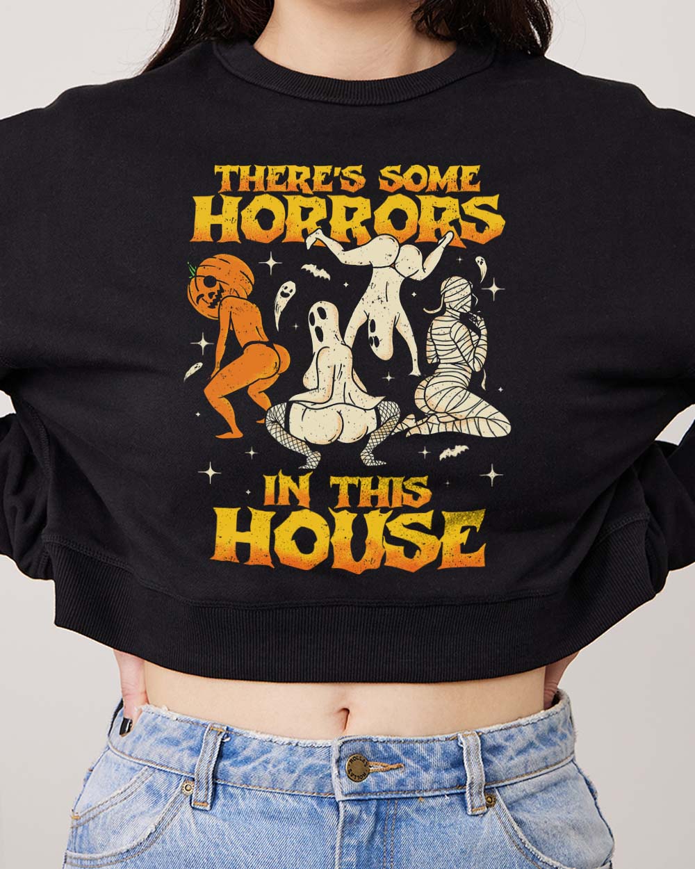 There's Some Horrors In This House Crop Jumper Australia Online Black