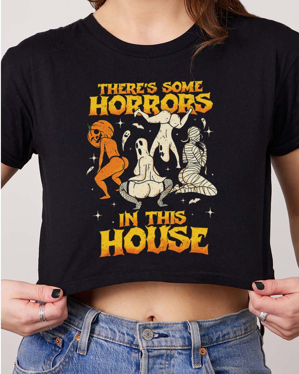 There's Some Horrors In This House Crop Tee Australia Online Black
