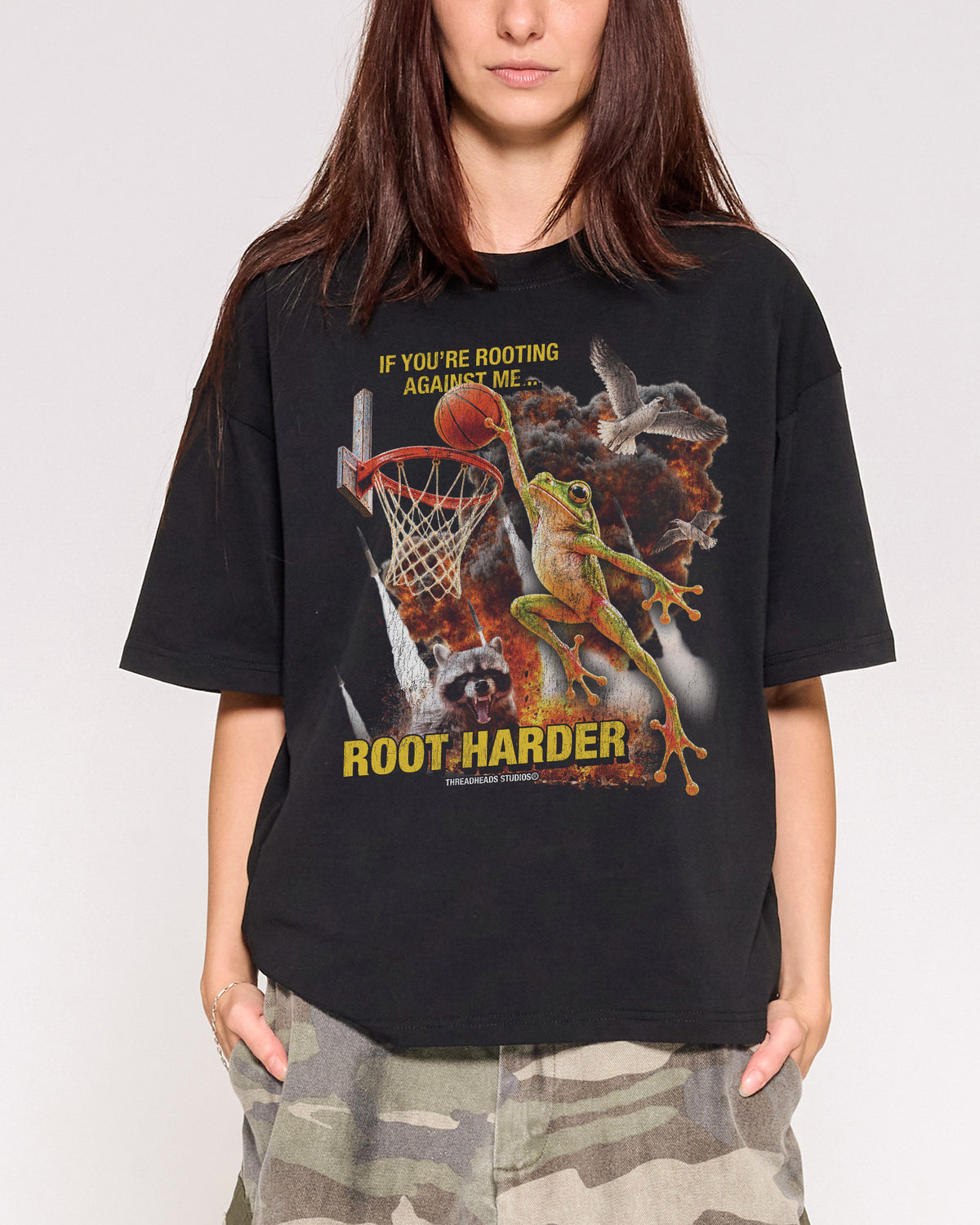 Root Harder Black Oversized Crop Tee