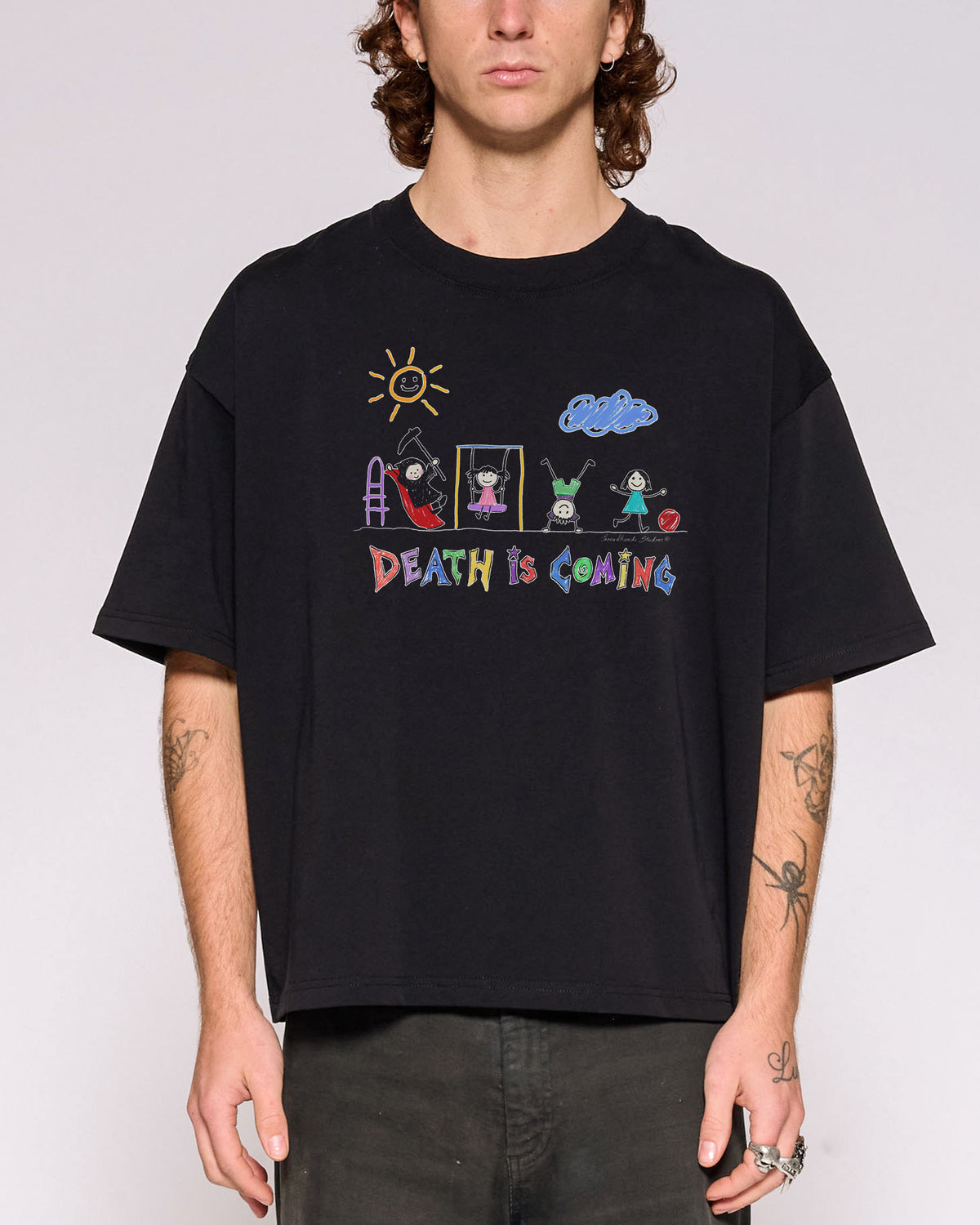 Death is Coming Black Oversized Crop Tee