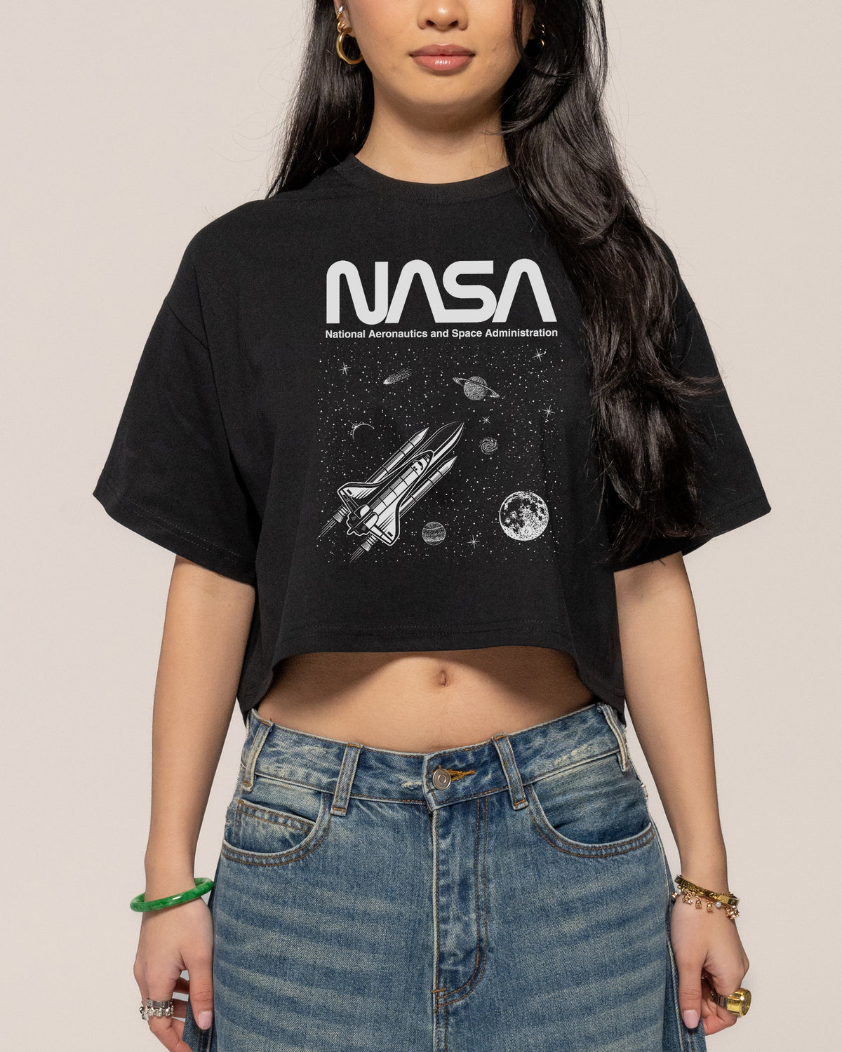 NASA Galaxy Black Crop Tee