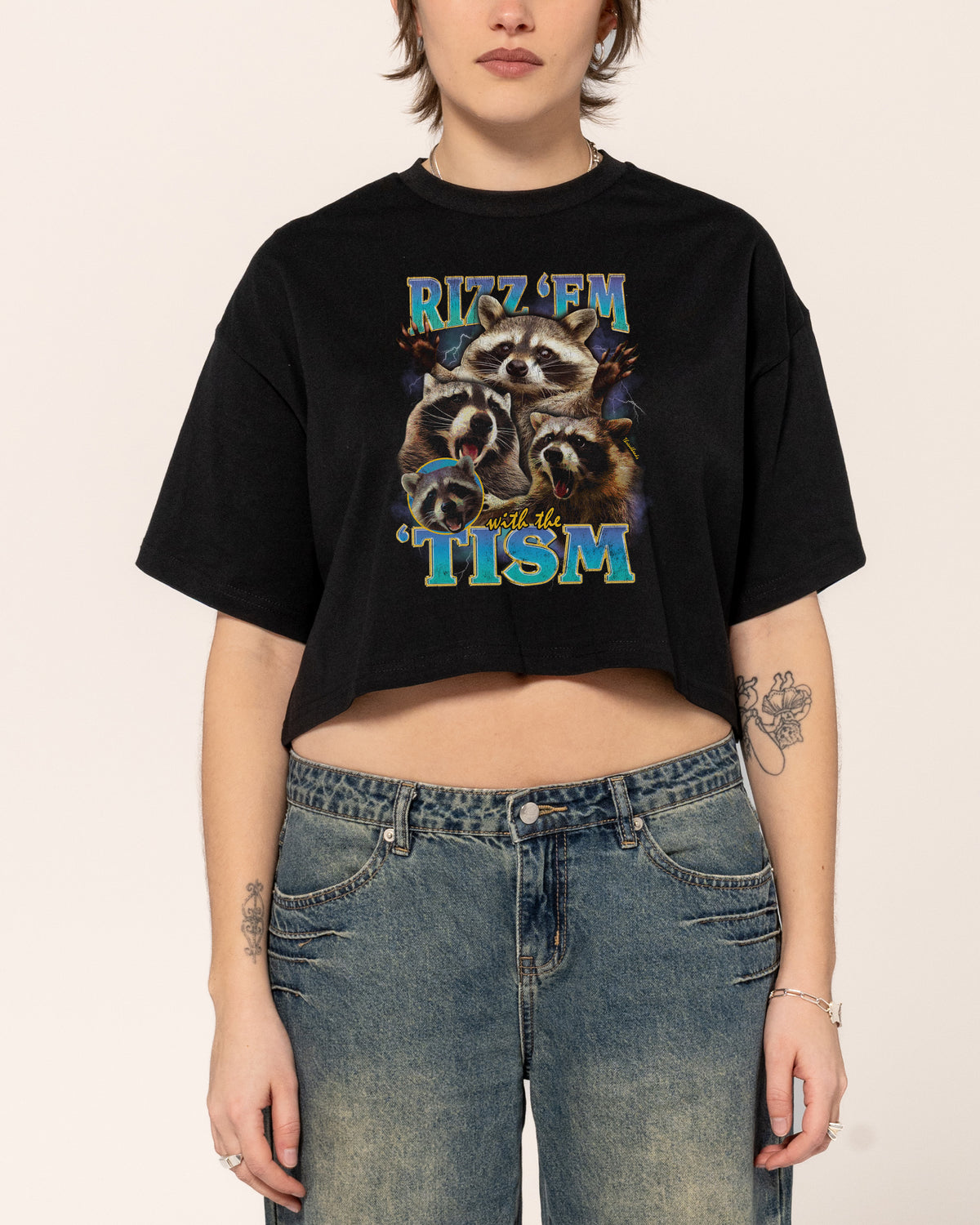 Rizz 'Em With the 'Tism Black Crop Tee