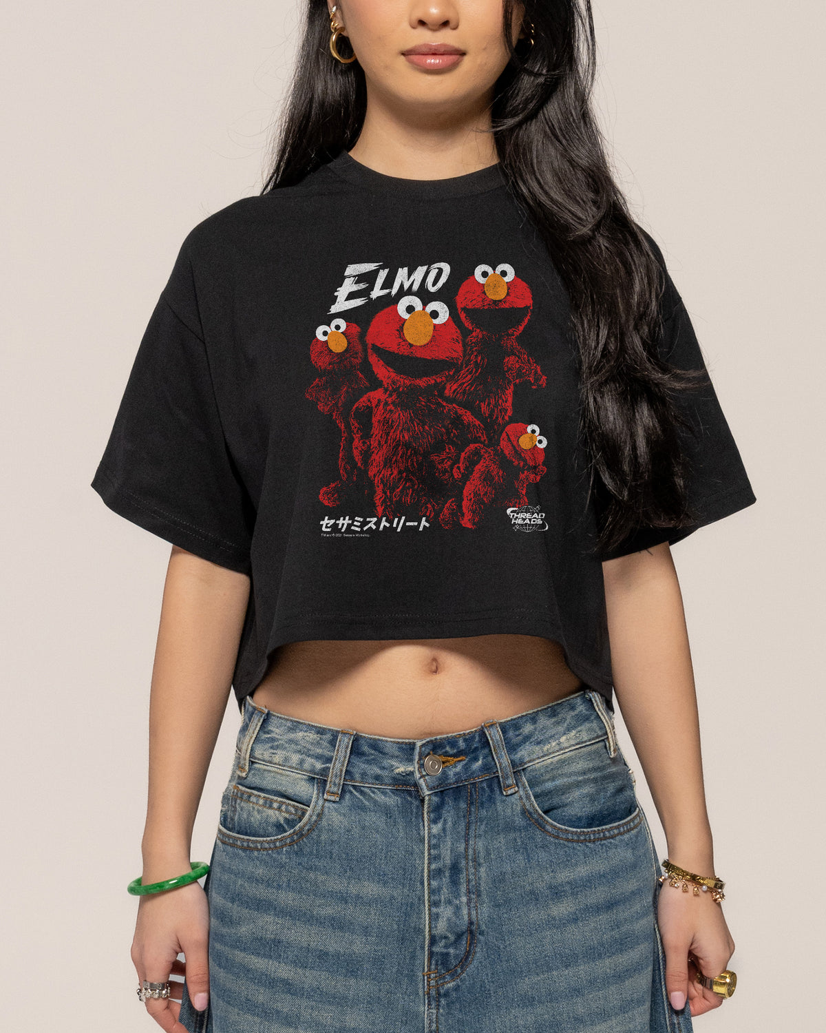 Tokyo Elmo Black Crop Tee
