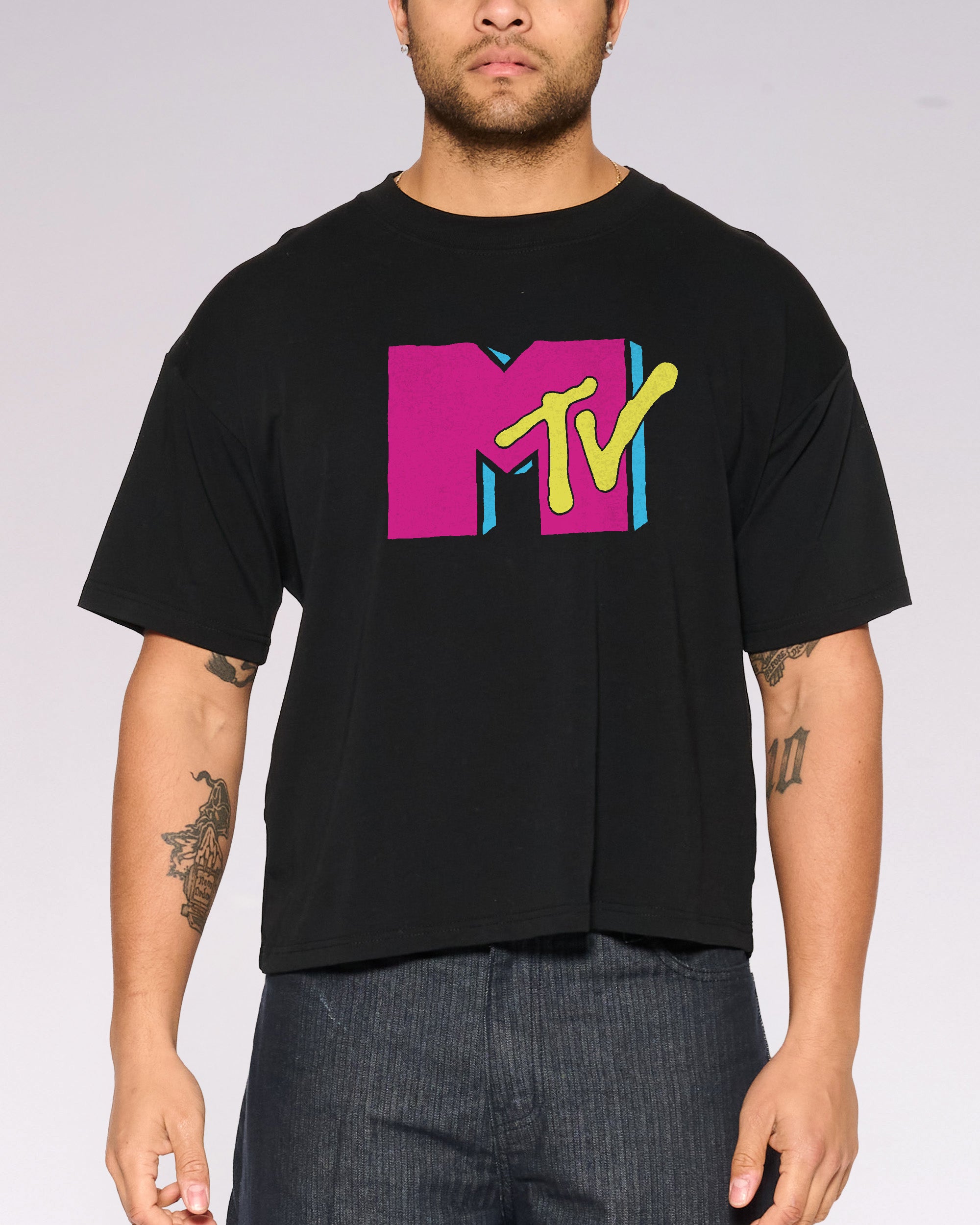 Classic MTV Logo Black Oversized Crop Tee
