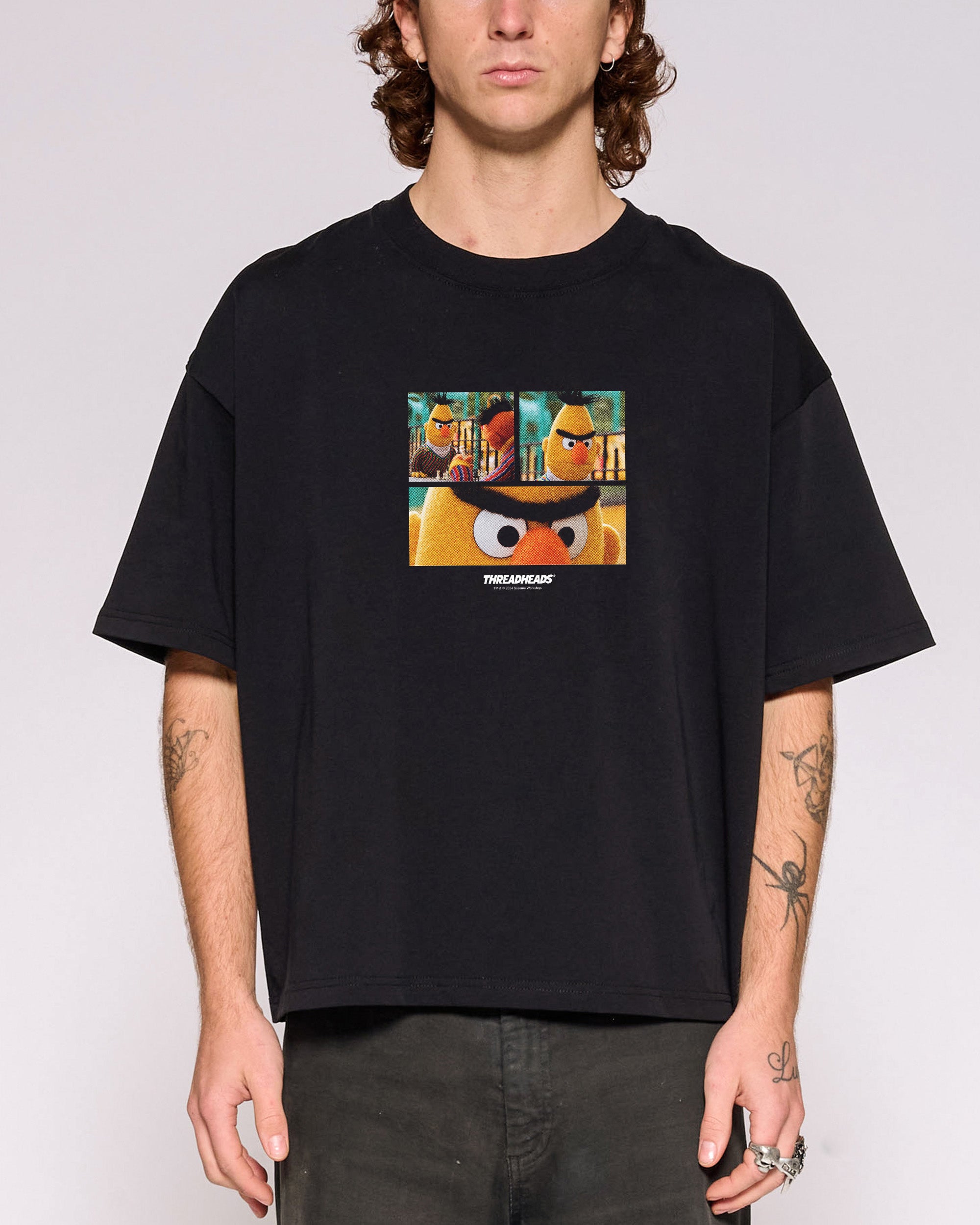 Angry Bert Black Oversized Crop Tee