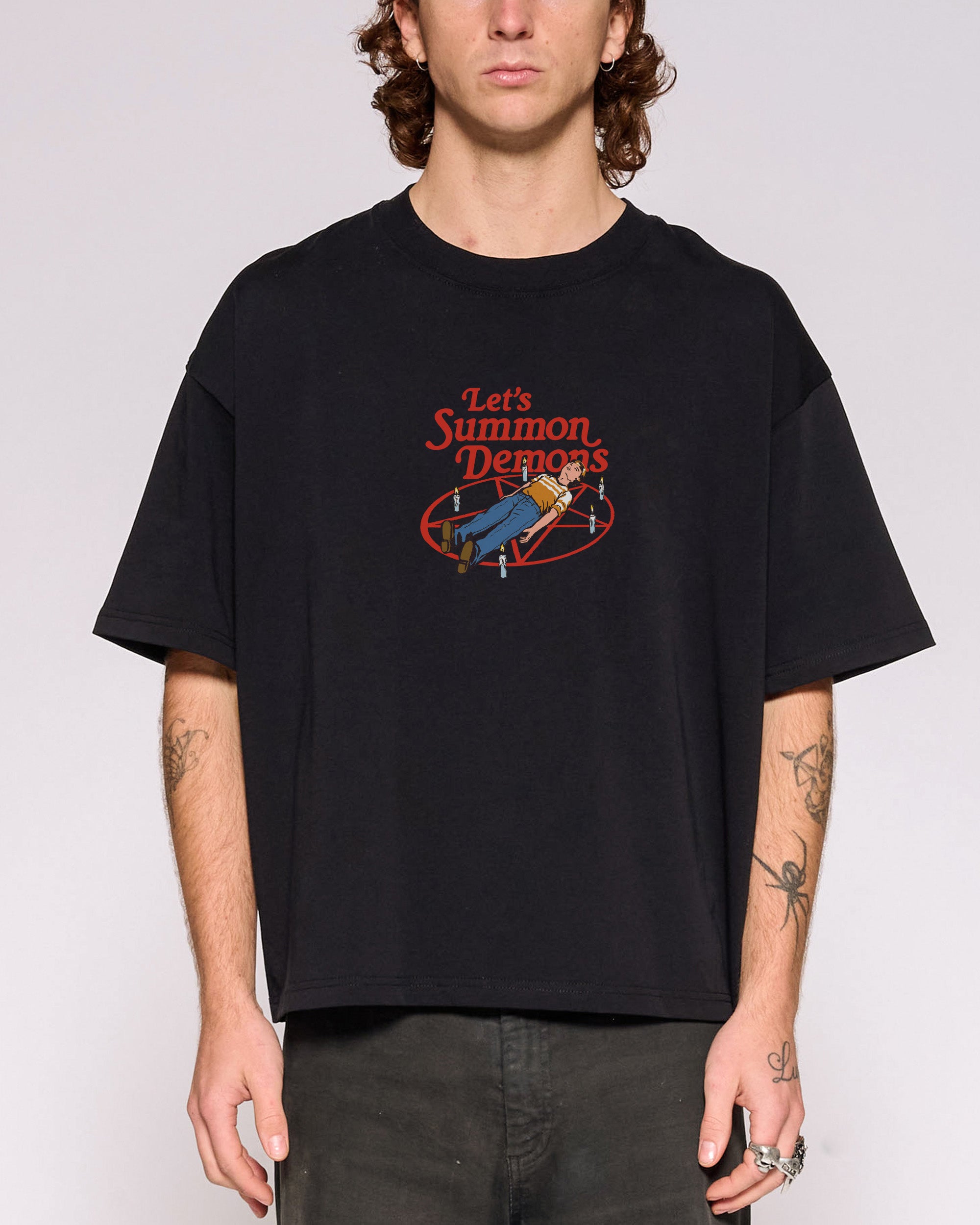 Let's Summon Demons Black Oversized Crop Tee
