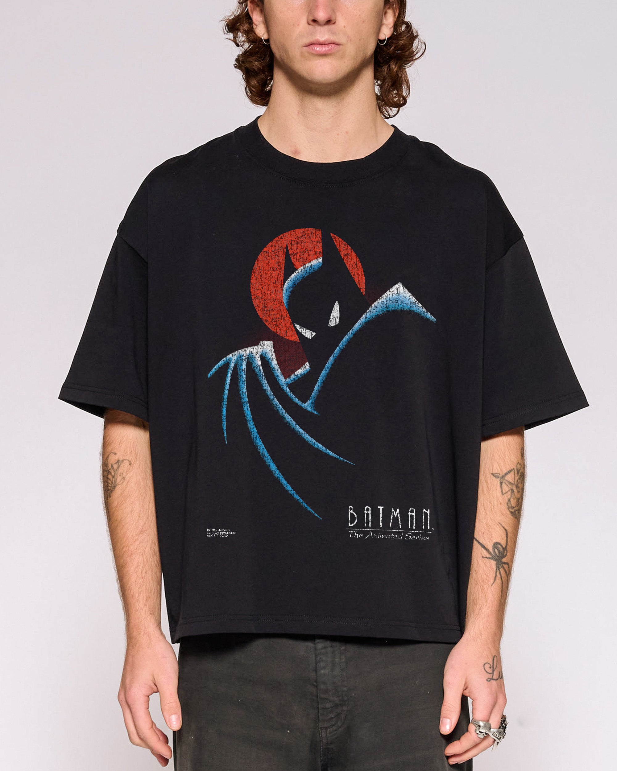 Batman The Animated Series Logo Black Oversized Crop Tee