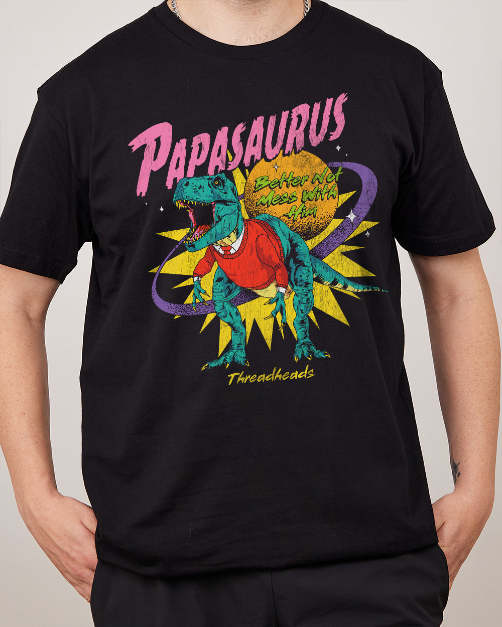 Papasaurus  T-Shirt Australia Online #colour_black