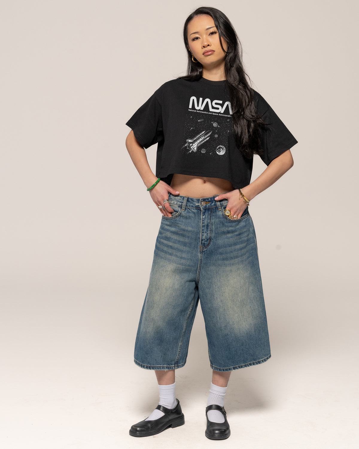NASA Galaxy Black Crop Tee