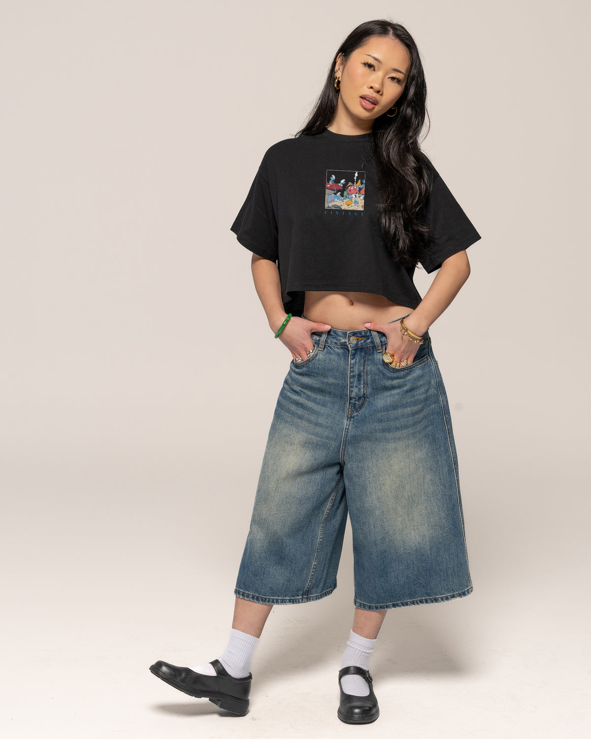 The Vintage Village Black Crop Tee