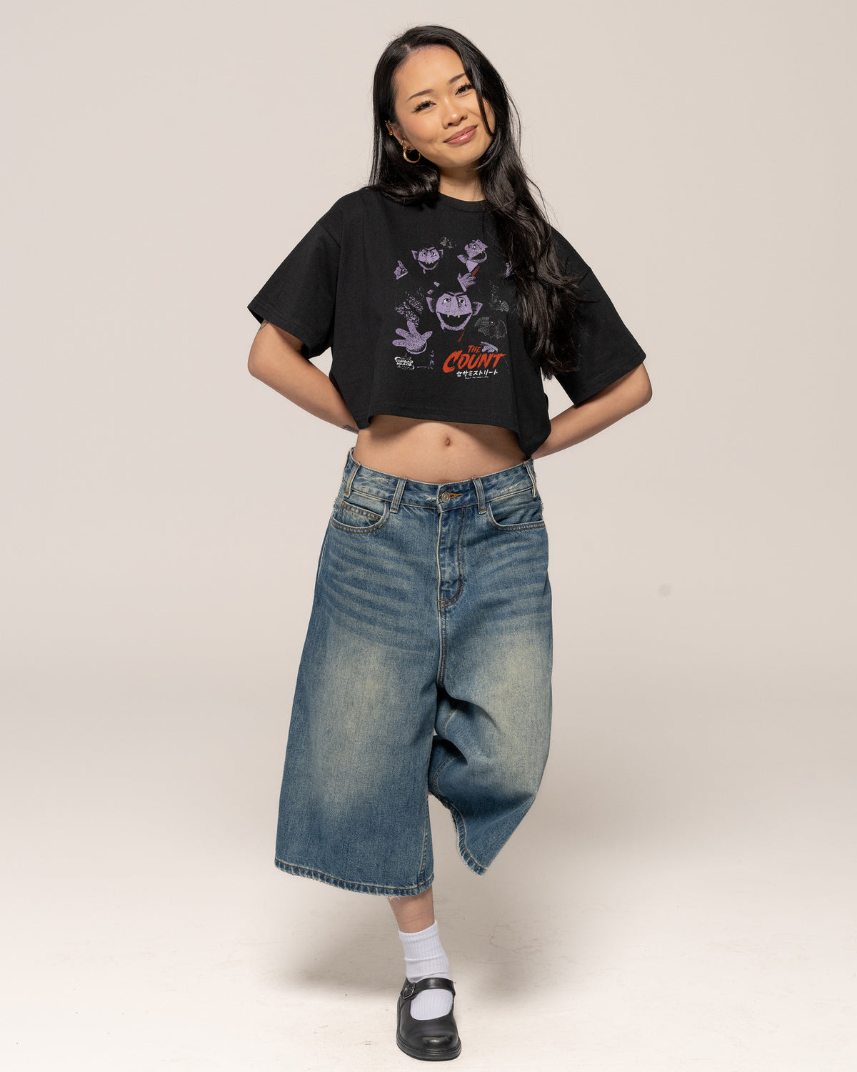 Tokyo Elmo Black Crop Tee