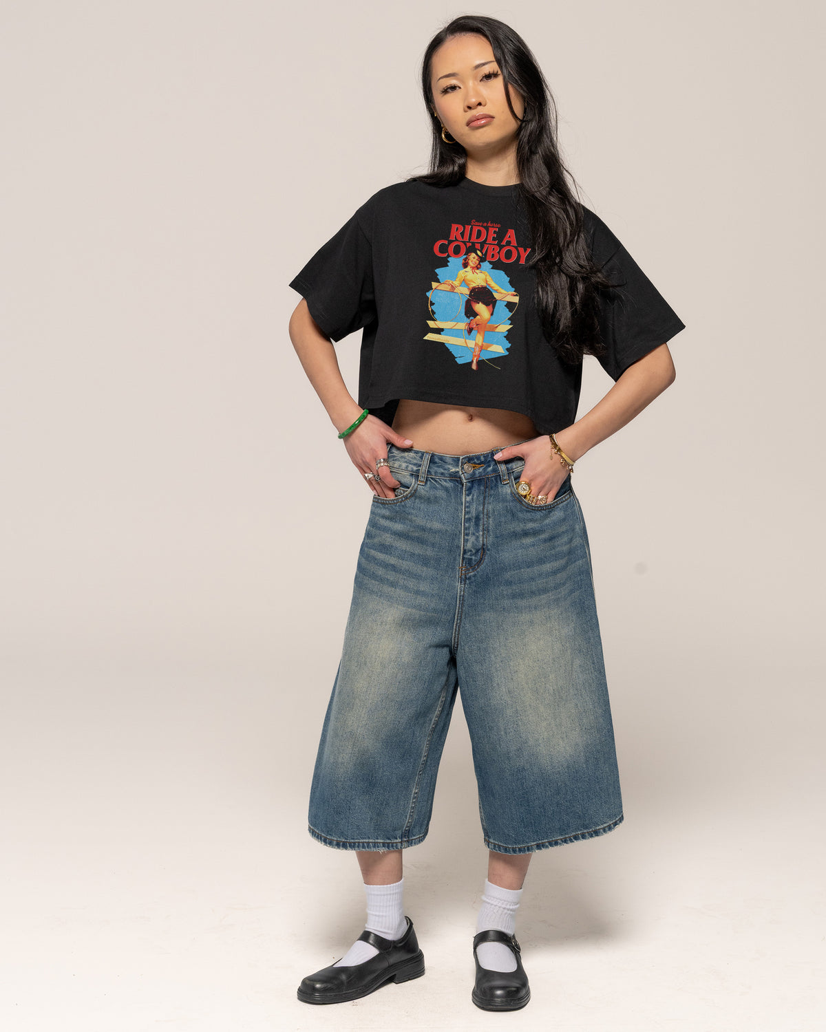 Save a Horse, Ride a Cowboy Black Crop Tee
