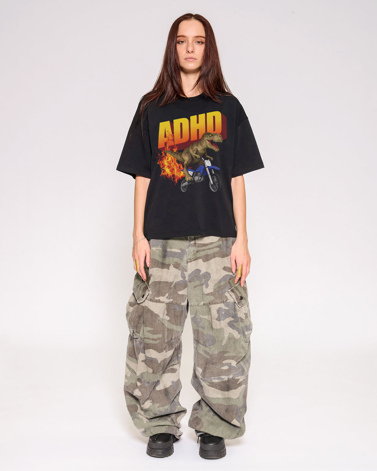 ADHD Black Oversized Crop Tee