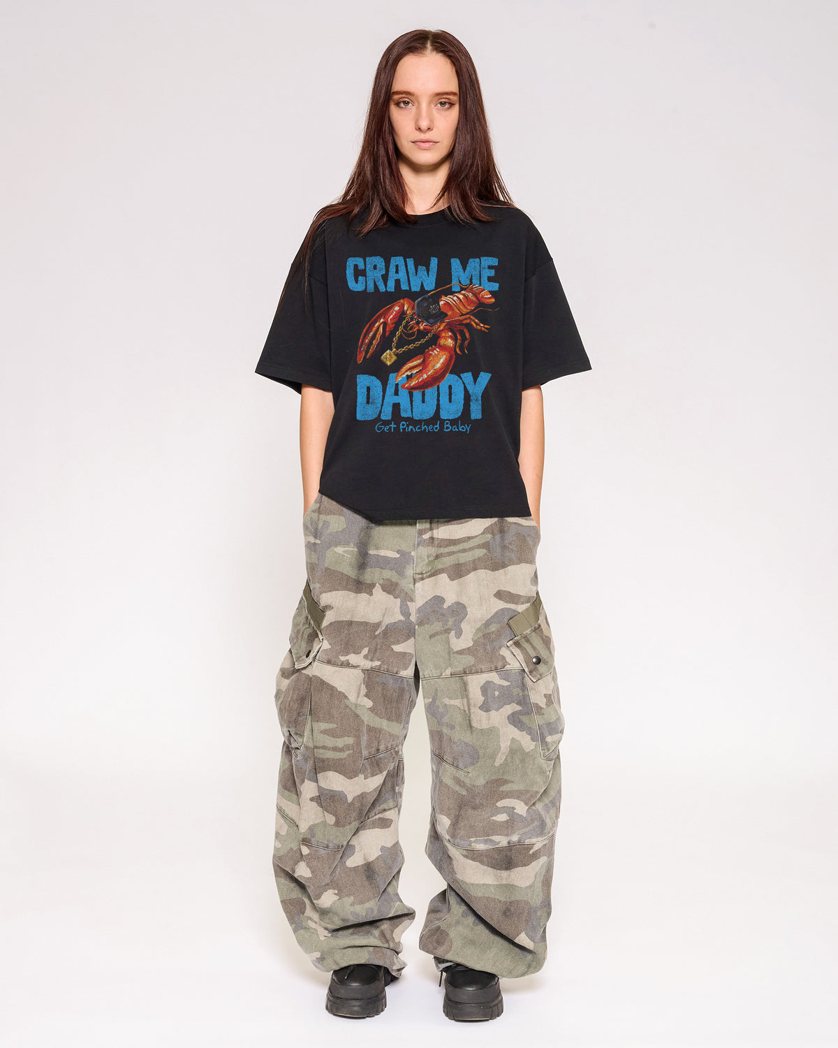 Craw Me Daddy Black Oversized Crop Tee