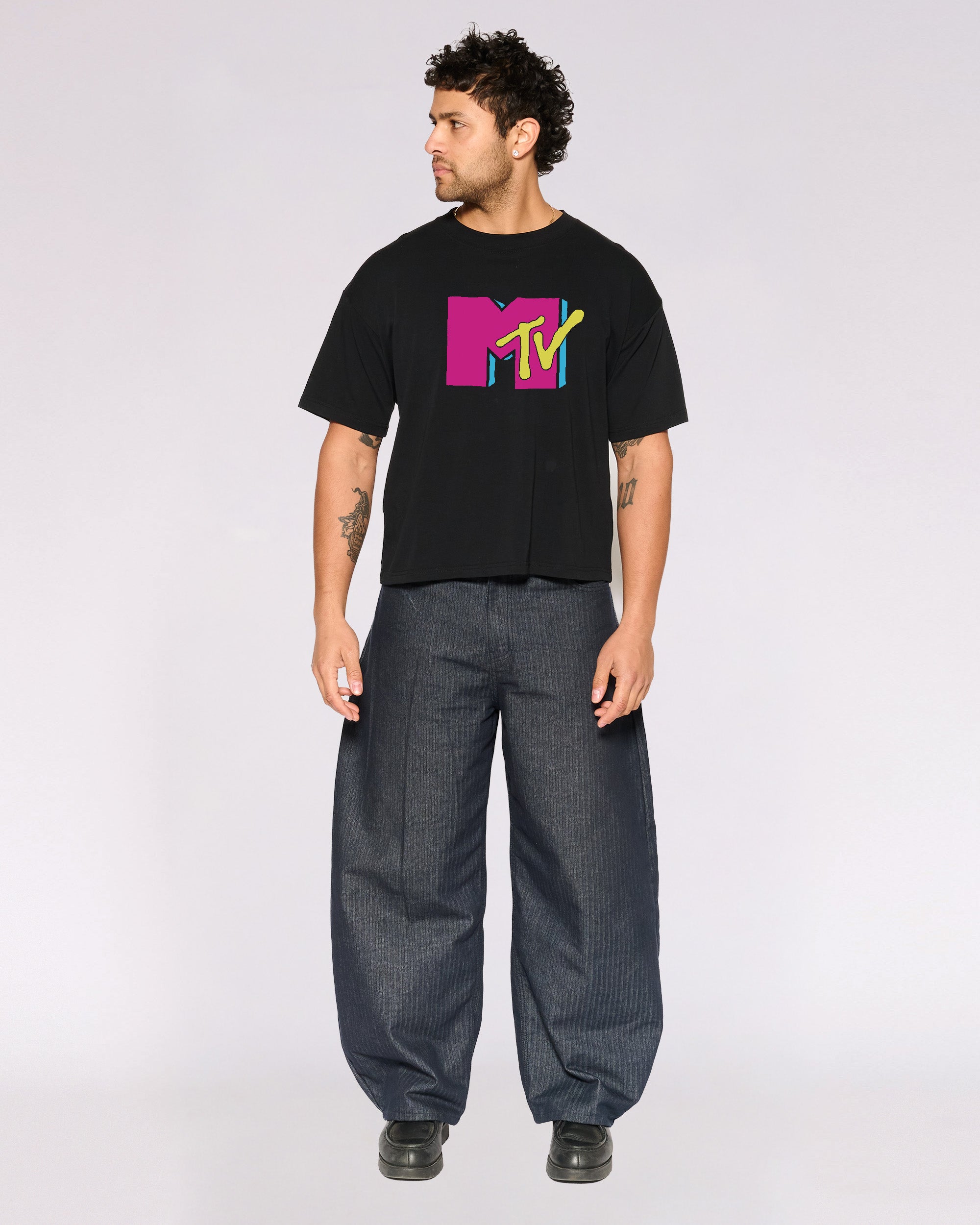 Classic MTV Logo Black Oversized Crop Tee