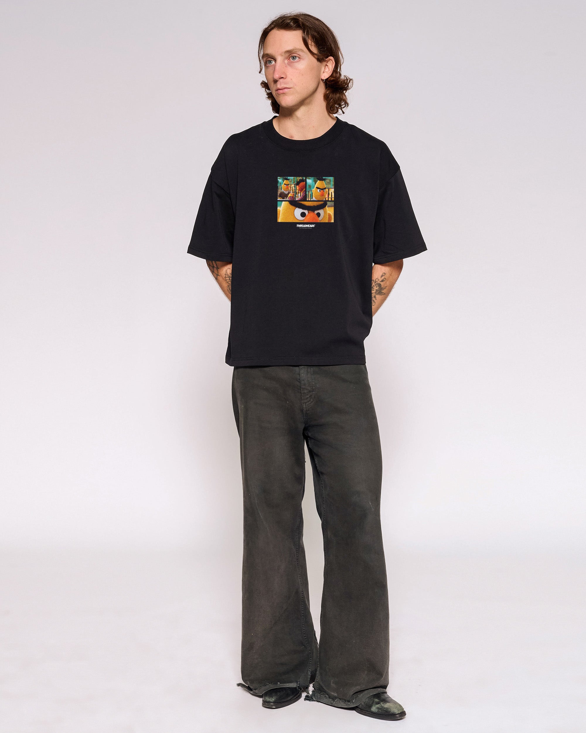 Angry Bert Black Oversized Crop Tee