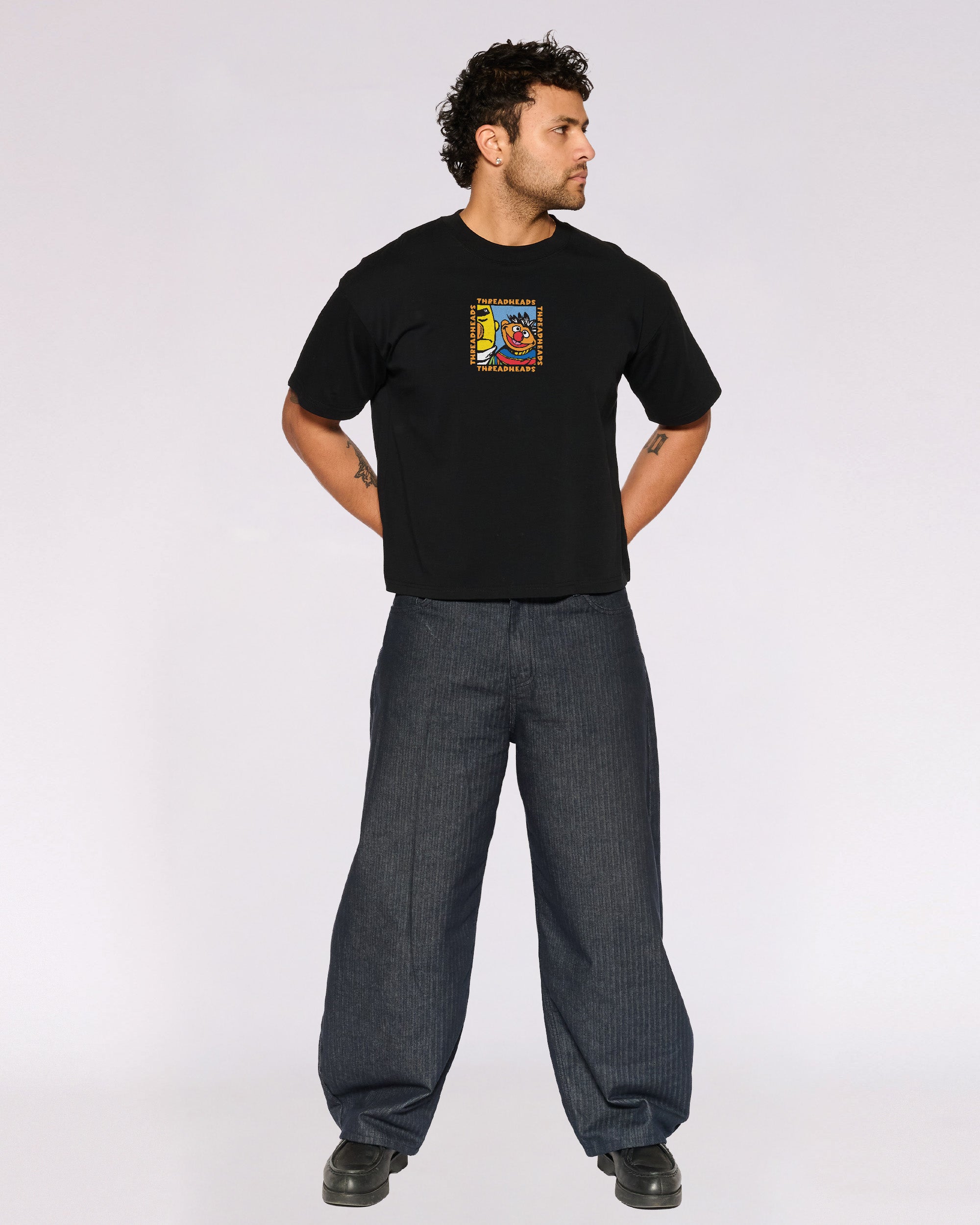 Bert And Ernie Driving Me Bananas Black Oversized Crop Tee