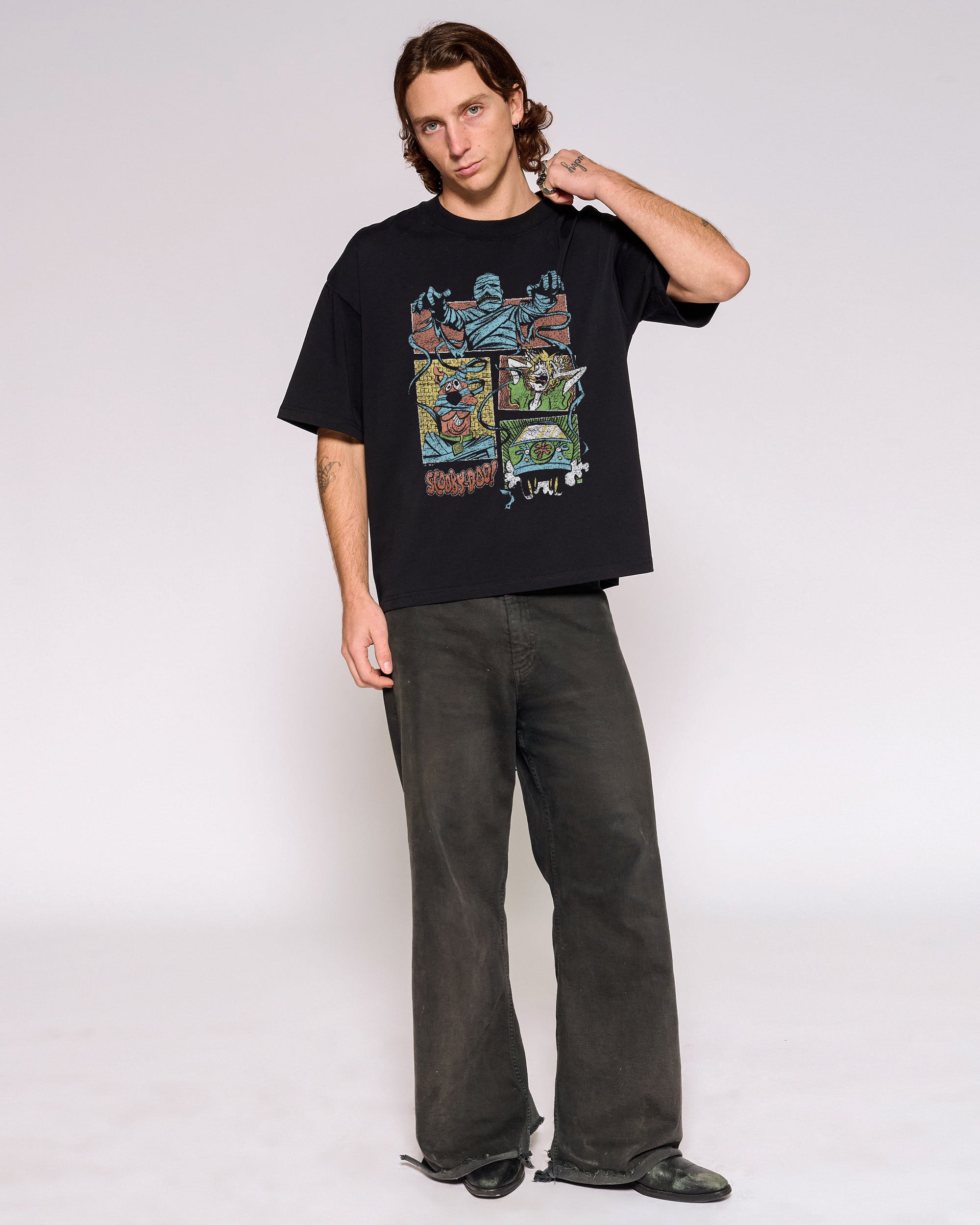 Ruh-Roh Black Oversized Crop Tee