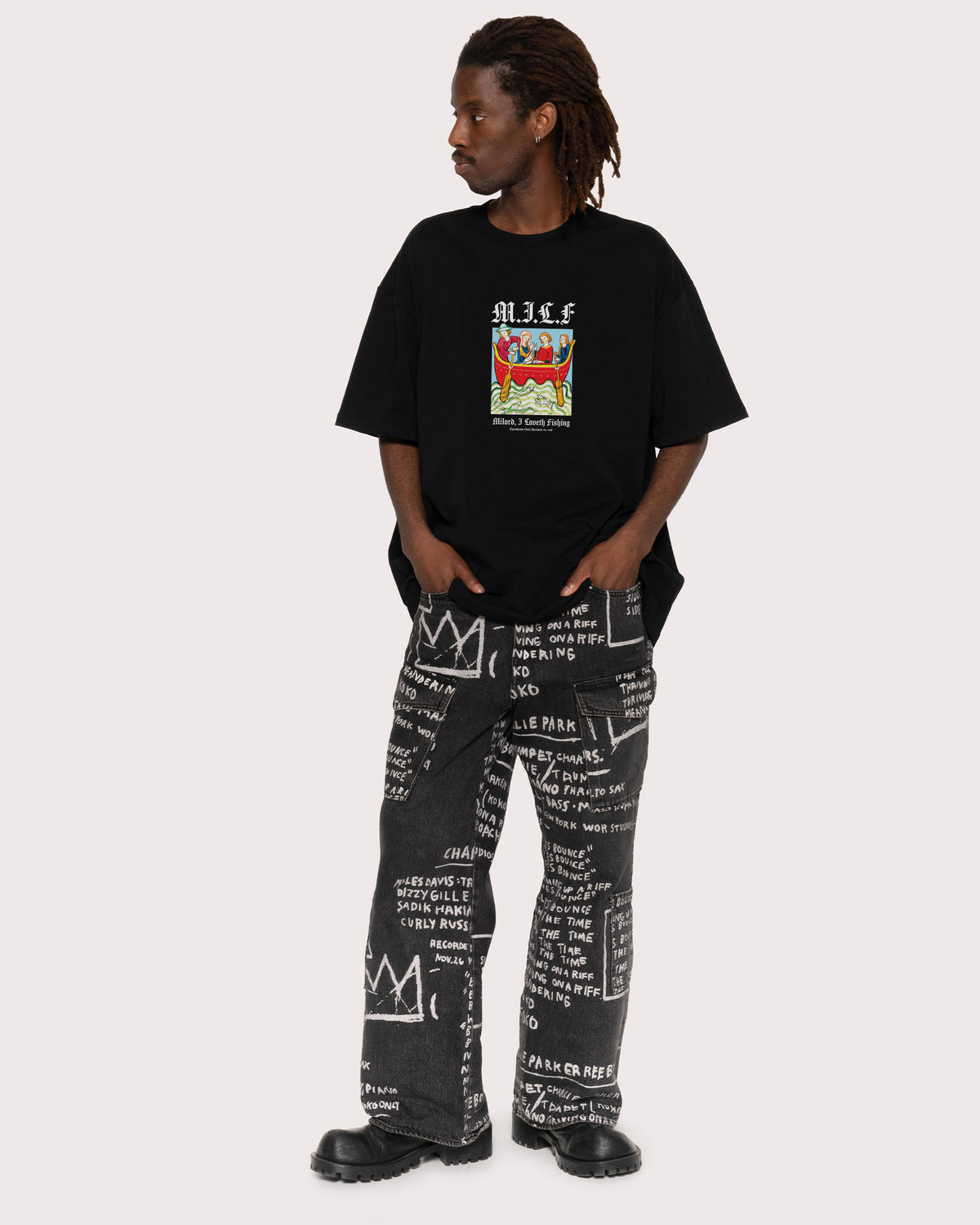 Milord, I Love Fishing Black Oversized Tee