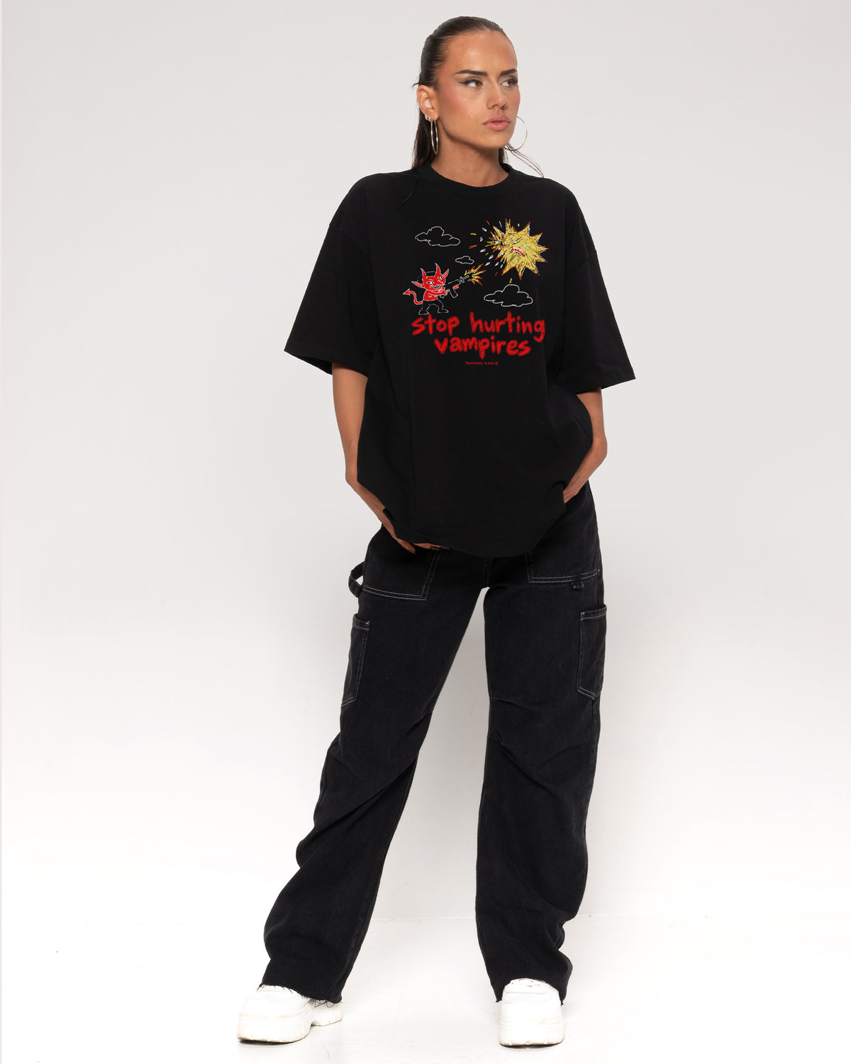 Stop Hurting Vampires Black Oversized Tee